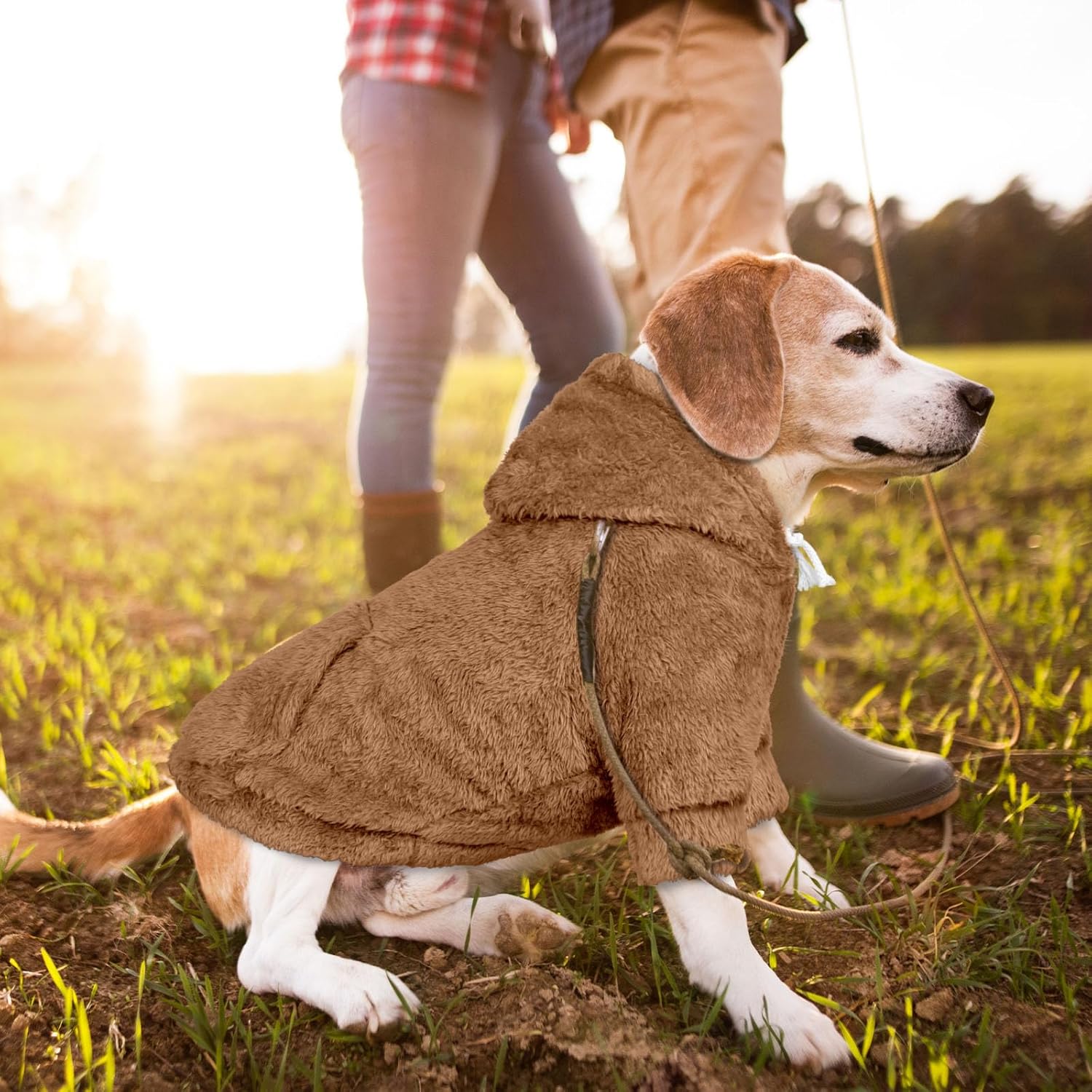 Dog Sweater,Dog Hoodies,Warm Fuzzy Fleece Sweatshirt with Hood & Pocket,Leash Hole,Cozy Cold Weather Pet Clothes Pet Sweater for Small,Medium,and Large Dogs(Coffee,XL)