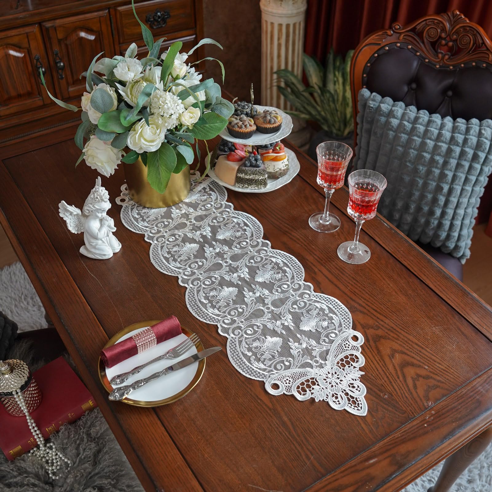 Amazon.com: ARTABLE Lace Table Runner Dresser Scarf Macrame Embroidered Table  Runners with Exquisite Flower Vintage Shabby Chic for Wedding Holiday  Dinning (10 x 36 Inch, Offwhite-2) : Home & Kitchen