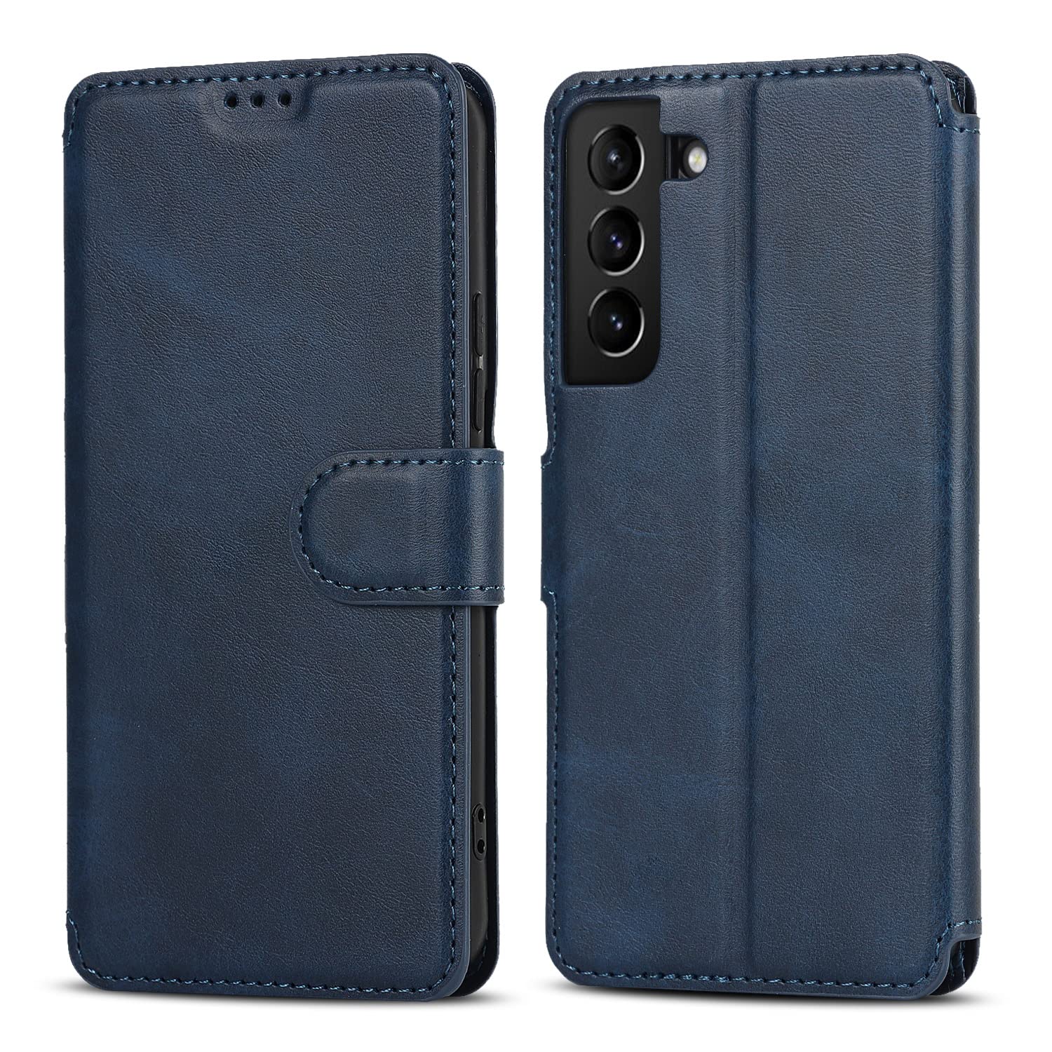 QLTYPRI for Samsung Galaxy S21 FE Case PU Leather Flip Case with Card Slots Viewing Stand Magnetic Closure Flip Folio Cover Simple Wallet Cover for