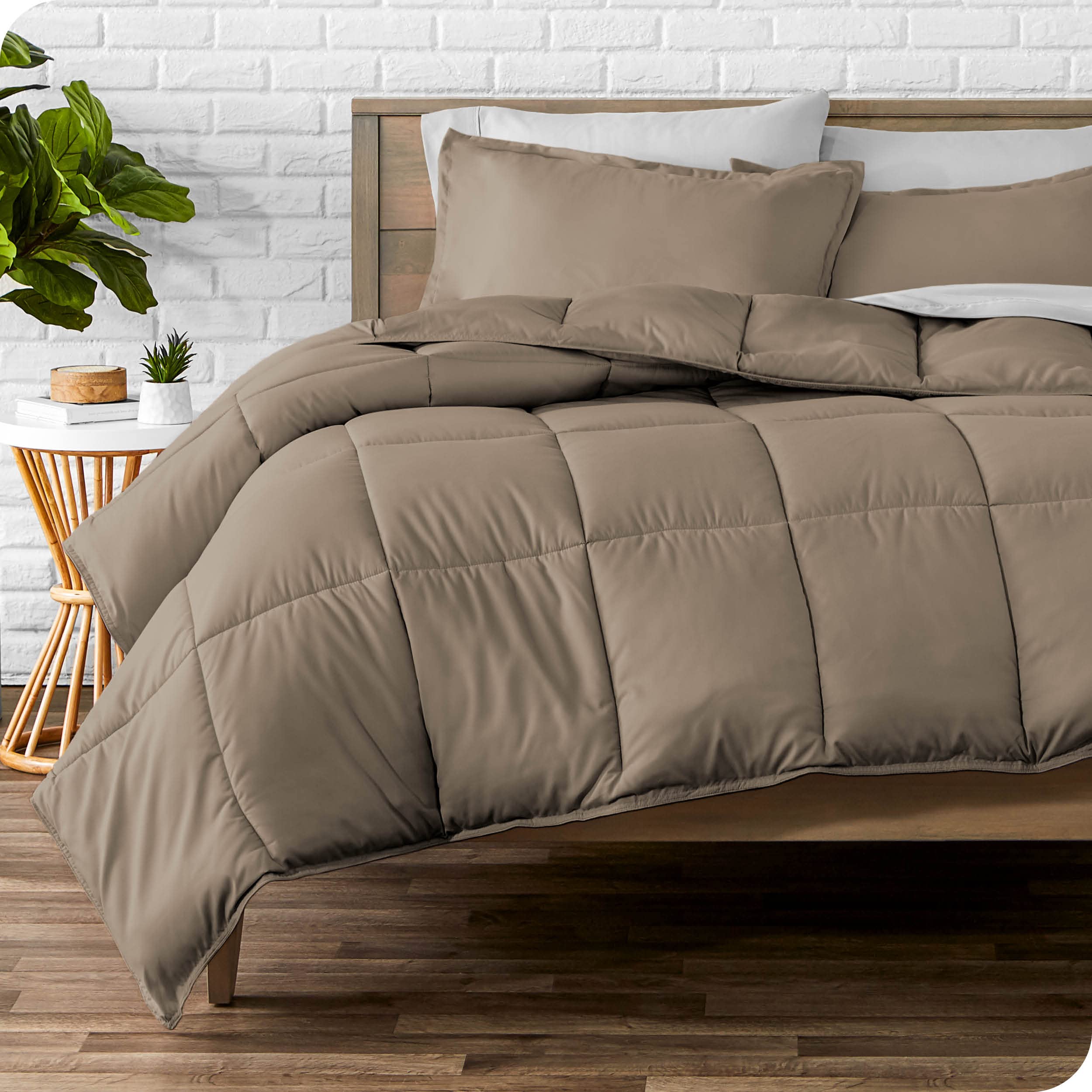 Bare Home Ultra-Soft Hypoallergenic Down Alternative Comforter Set Taupe, Size: King