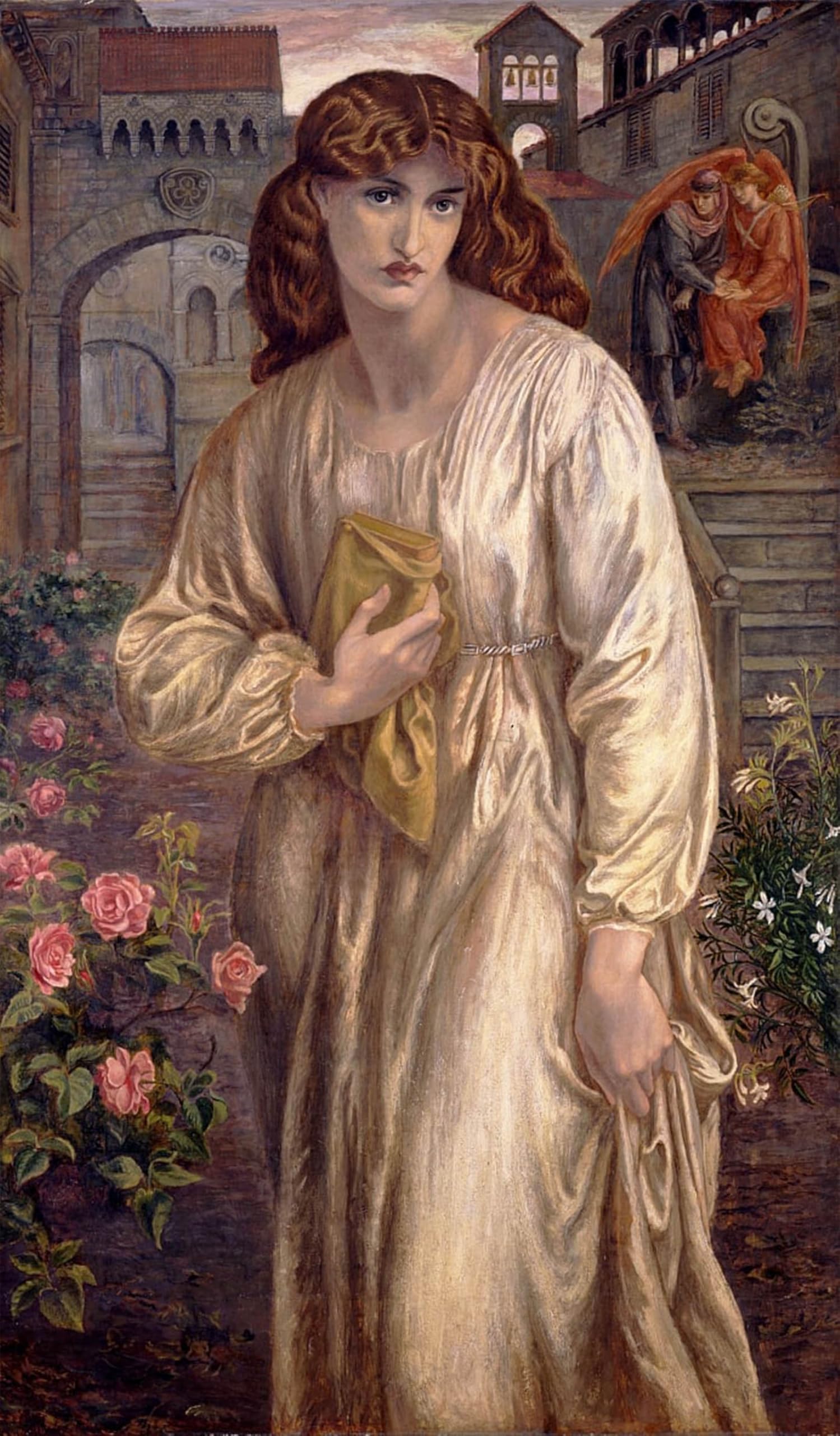 POSTERIIk Vintage Classic Picture Landscape Artwork Salutation of Beatrice by Dante Gabriel Charles Rossetti Portrait Canvas Painting for Office Home Decor 60x90cm