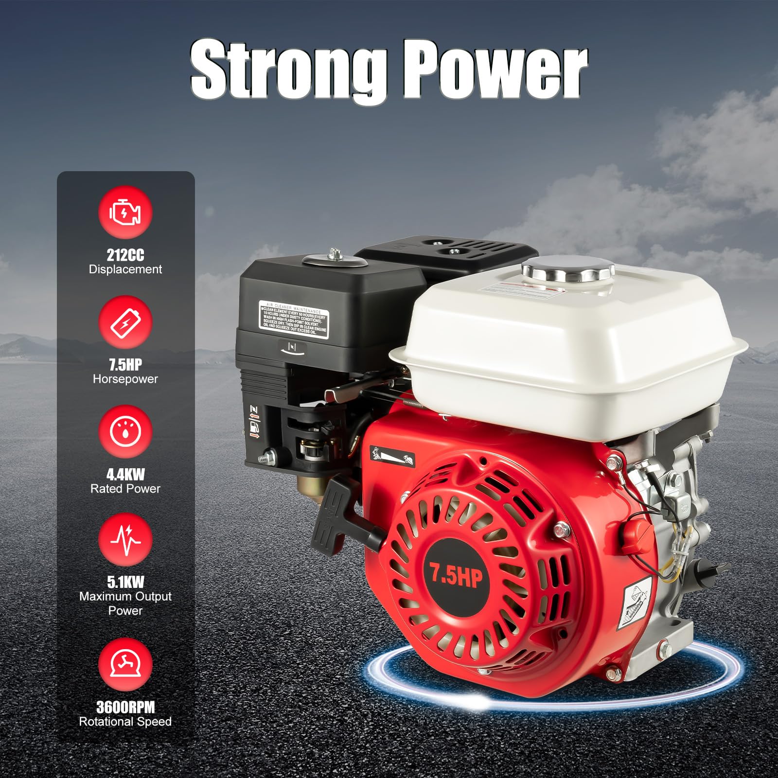 Motor de gasolina de 7,5 CV de 4 tiempos, monocilindro, motor estacionario, motor de karting OHV, motor de gasolina Go-Kart, motor de 5,1 kW