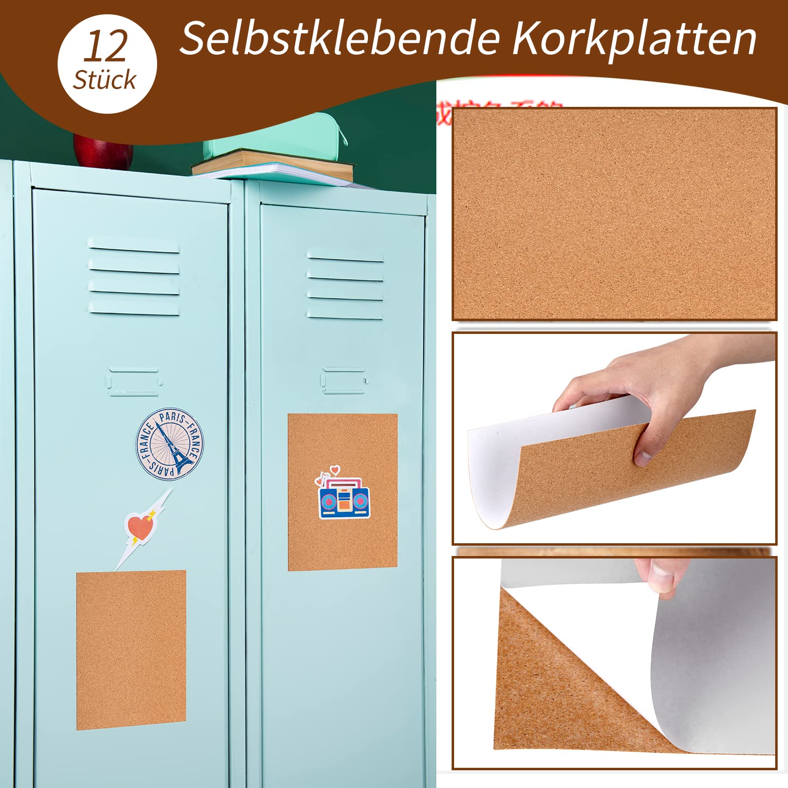 8x Korkplatten Selbstklebend 30x30cm - 1mm Bastelkork Für DIY Projekte