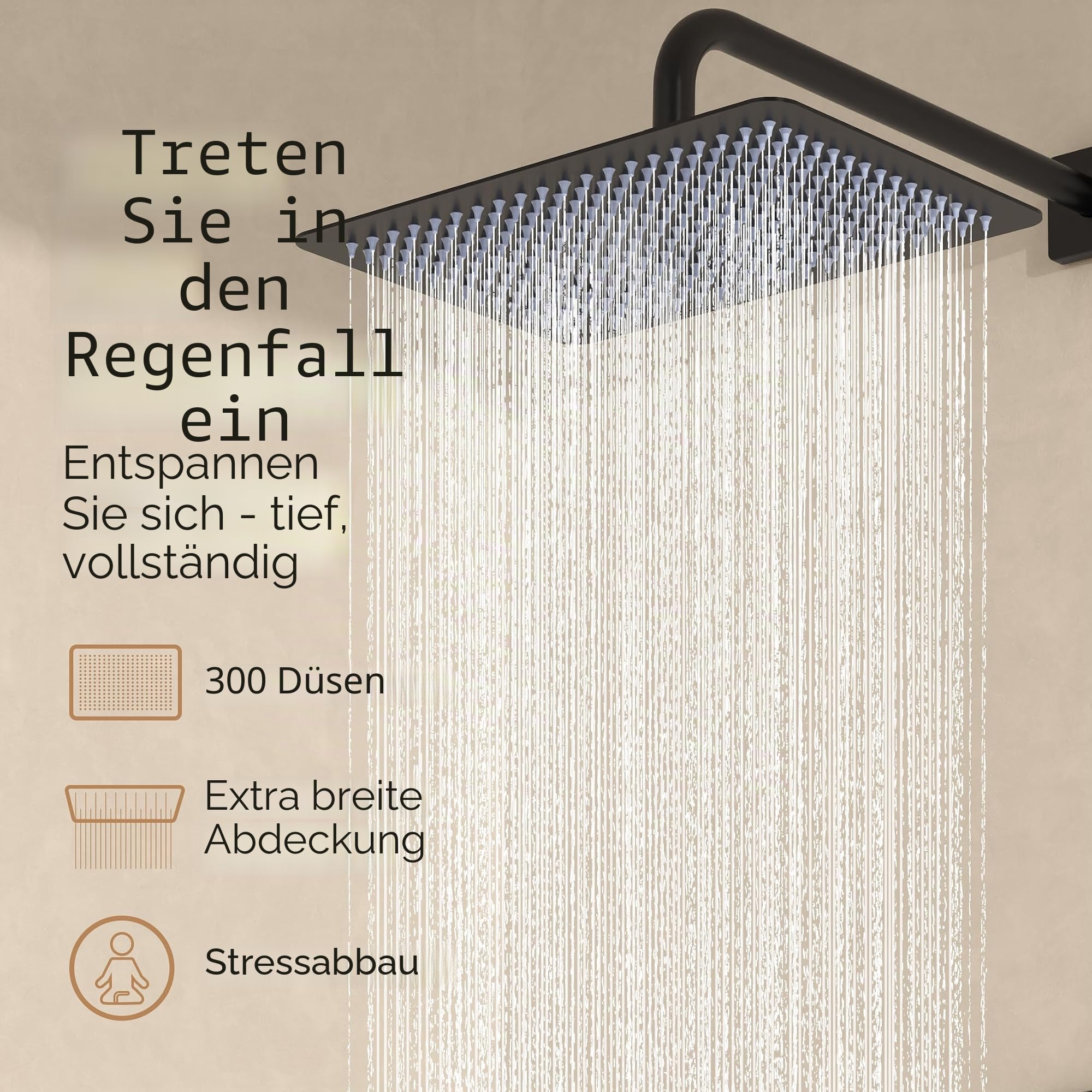 KES Unterputz Duscharmatur Set Schwarz Duschset Duschsystem 12 Zoll Regendusche Schwarz mit Duschschlauch Handbrause Ventilkörper Hochdruck Dusche Armatur Set Wandmontage, X6242S12-BK