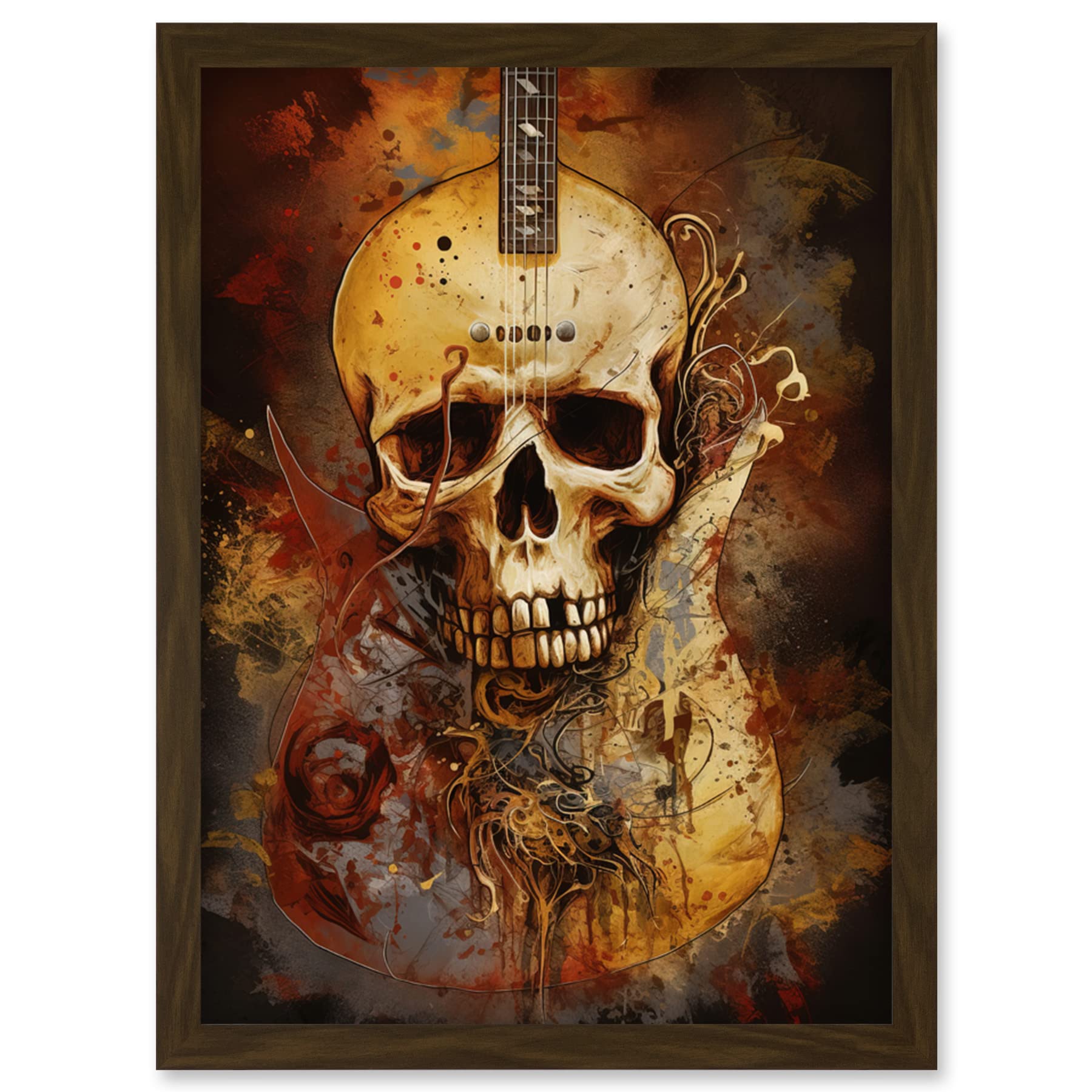 Skull Electric Guitar Death Metal Art Print - Framed Wall Art - A4 Size - Artery8