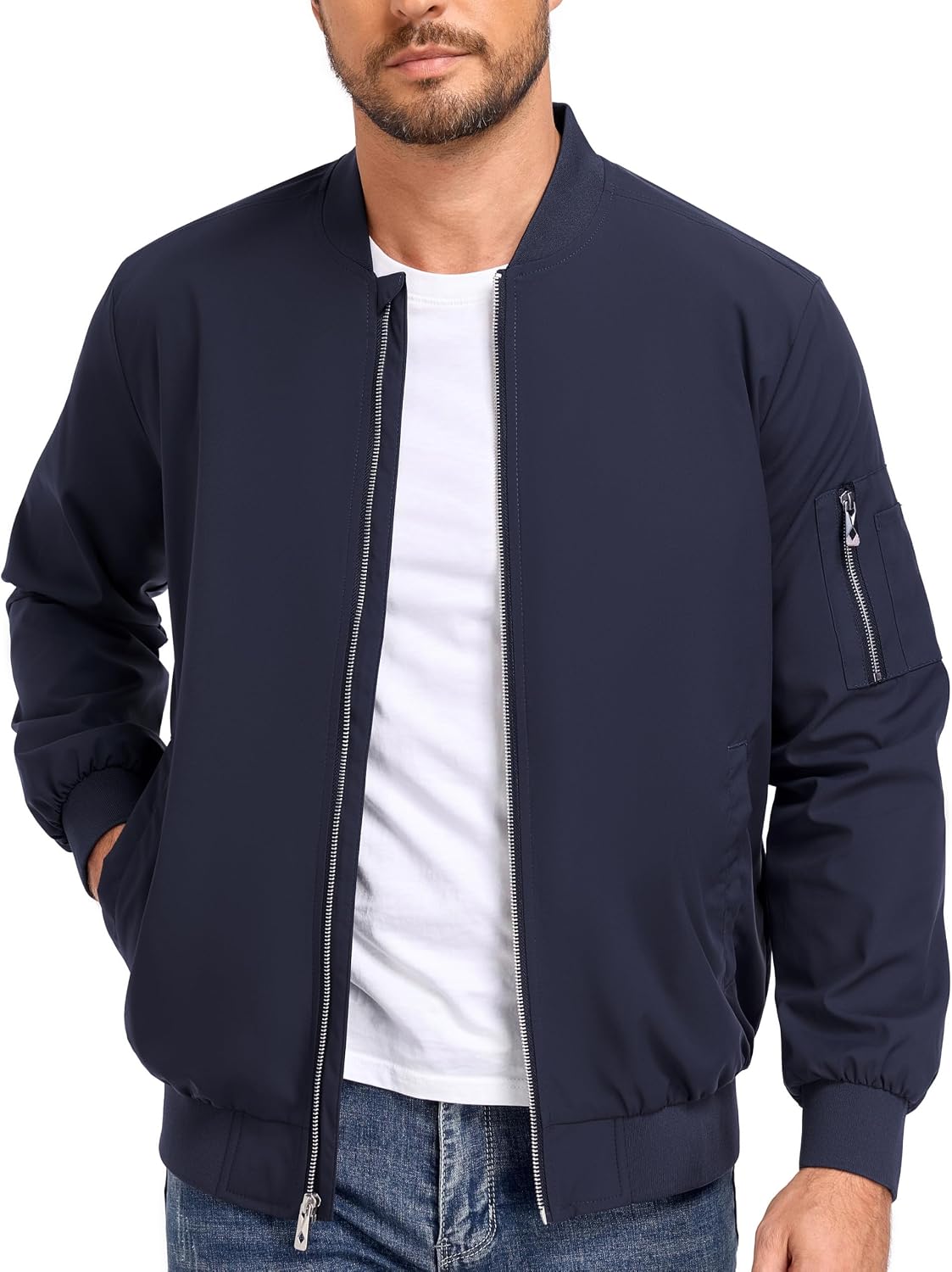 Men's Lightweight Windbreaker Bomber Jacket Zip Up Casual Coat with Pockets