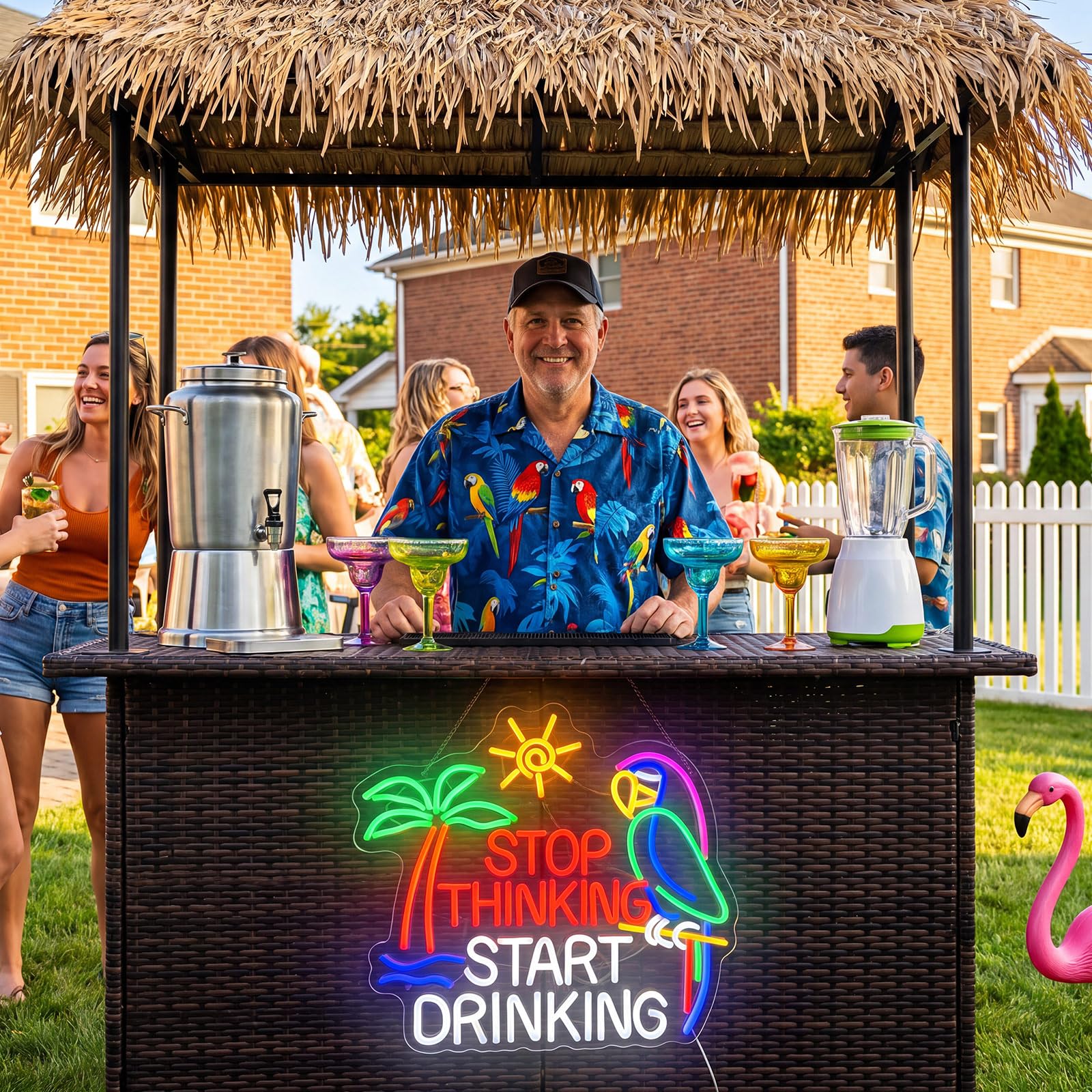 Zhengmy Insegna al neon per decorazione da parete Stop Thinking Start Drinking Bar Decorazione per feste USB Alimentata a batteria Pappagallo Palma Tramonto Lettera dell'alfabeto Lettera LED per la