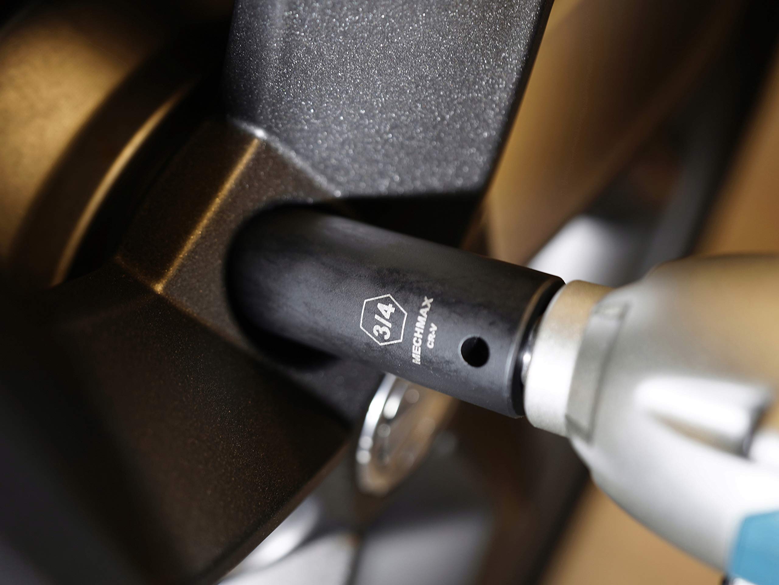MECHMAX Zestaw nasadek udarowych 1/5.1 cm Napęd głęboki SAE rozmiary 14 sztuk, 3/8 - 1-1/4 w 6 punktach stal chromowo-wanadowa czarne wykończenie fosforanowe z pudełkiem narzędziowym do przechowywania
