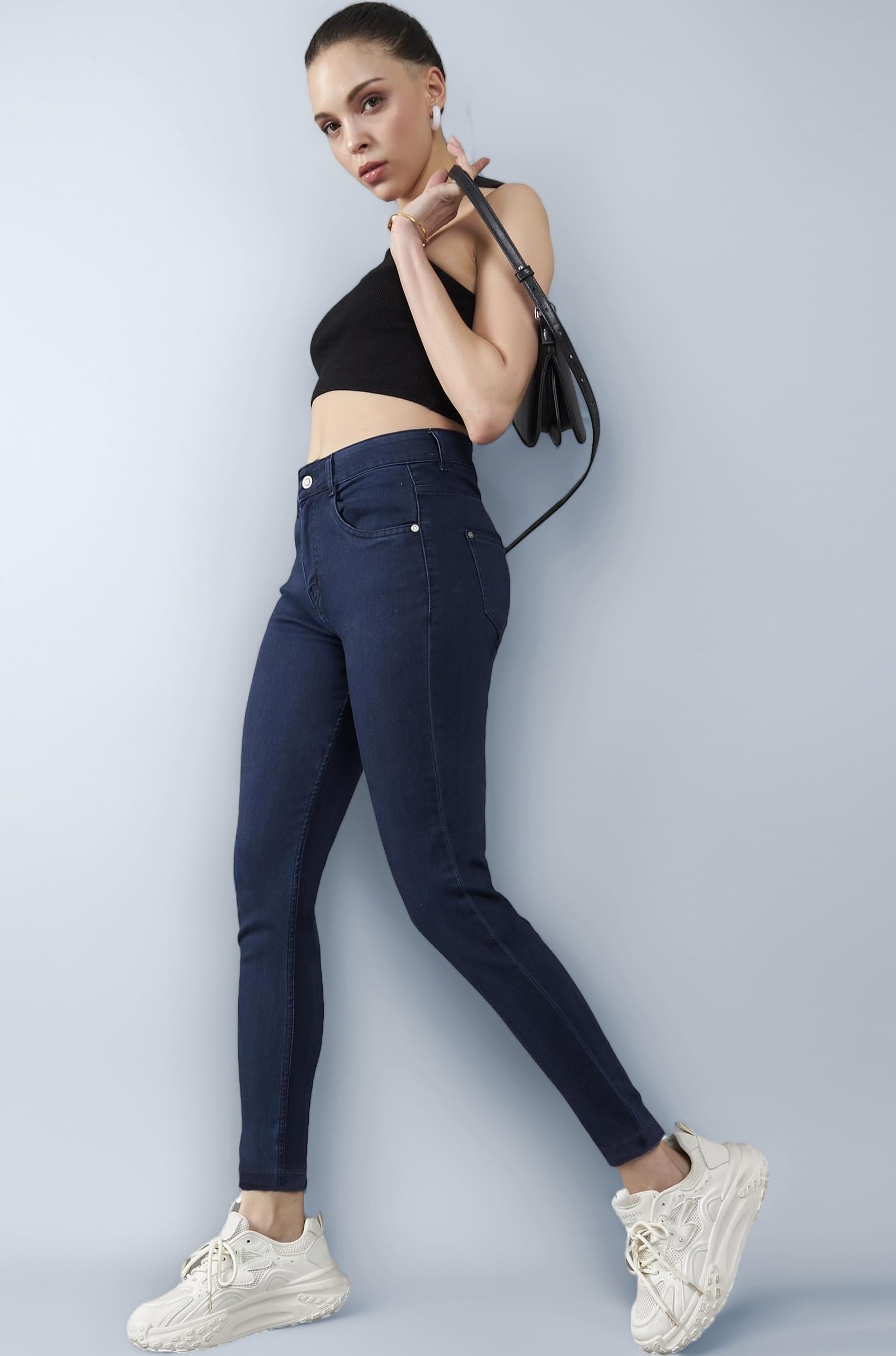 Miss Chase Women's Skinny High Rise Cropped Fringed Hemline Detailing Stretchable Denim Jeans