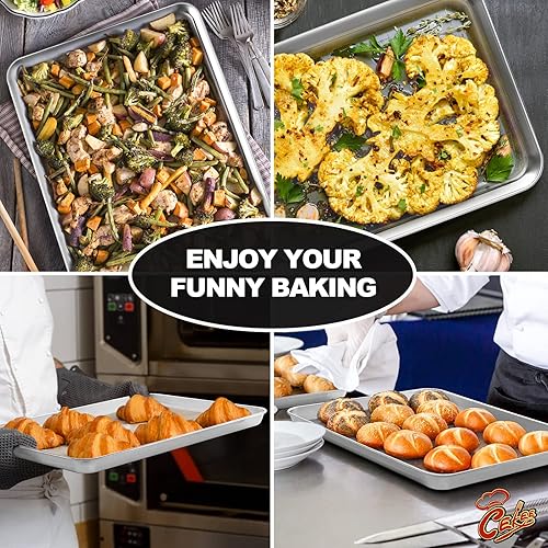 Miniatura 5 de CEKEE Juego de 2 bandejas de 14 de hoja, de acero inoxidable, para hornear, tostadora, bandeja para horno, tamaño 12 x 10 x 1 pulgada, no tóxico,
