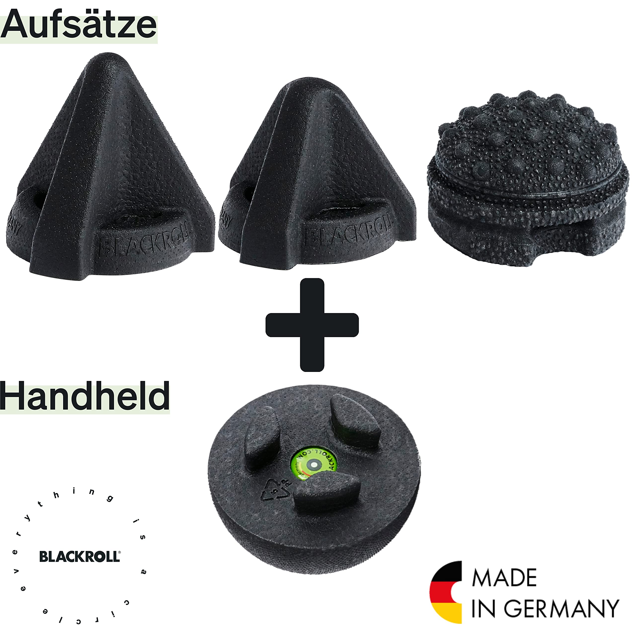 BLACKROLL® TRIGGER SET TWISTER (4-teilig), Triggerpunkt-Massagegeräte zur Behandlung punktueller Verspannungen, handliche Faszien-Massagegeräte mit Griff, ideal für Reisen, Made in Germany, Schwarz