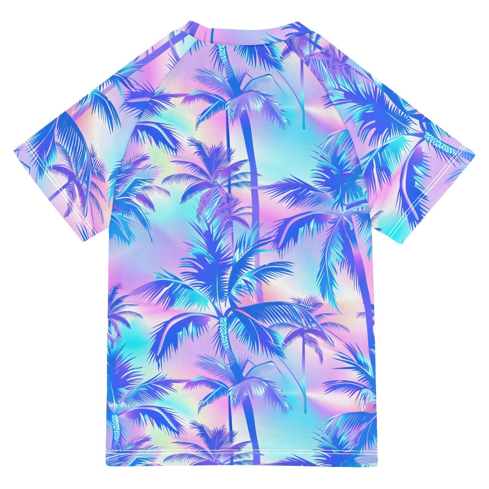 ALAZA Boys Swim Shirt Short Sleeve Rash Guard for Boys Girls UPF 50+ Colorful Plam Trees 9-10T