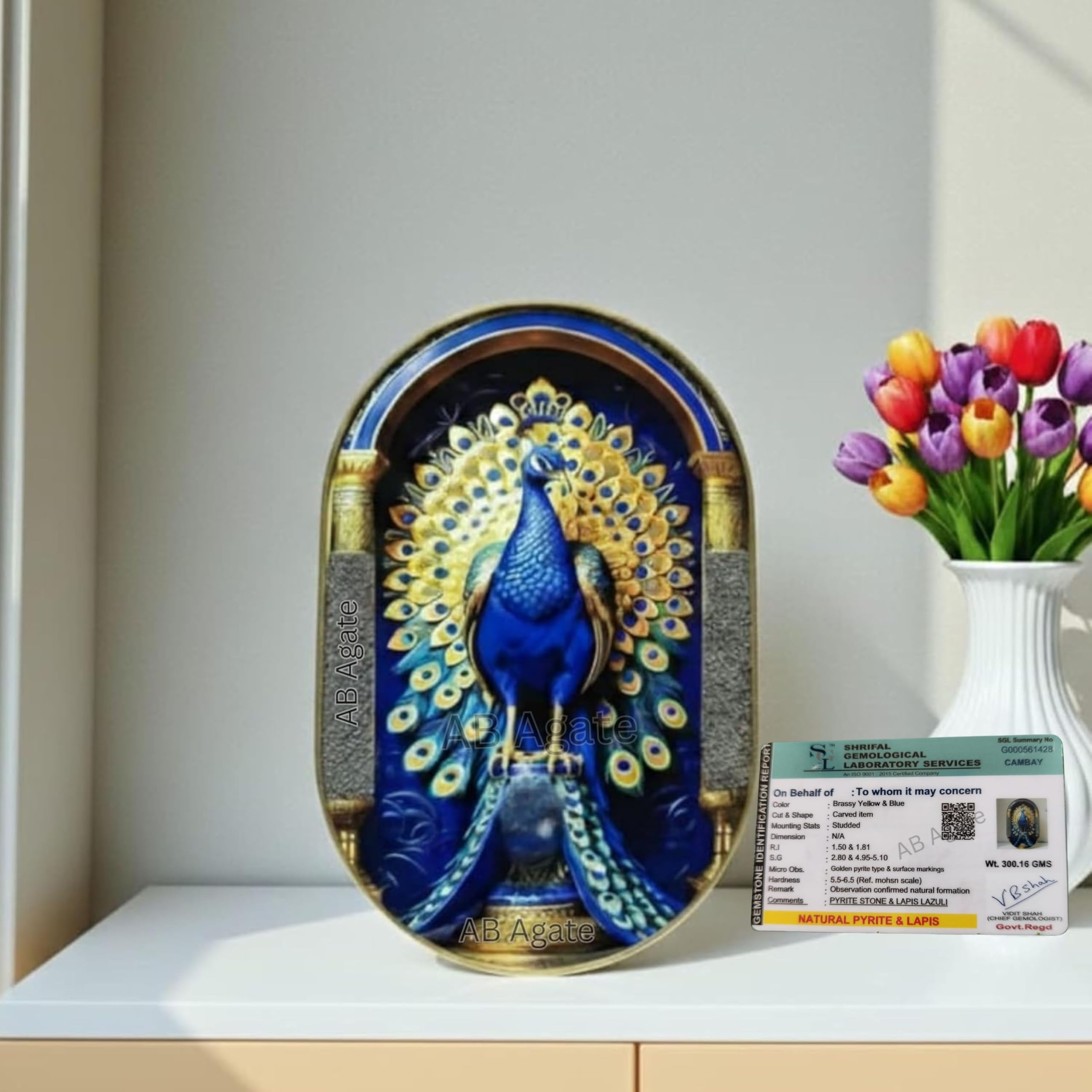 AB Agate Certified Pyrite & Lapis Lazuli Peacock Crystal Frame | Handcrafted Luxury Wall & Table Decor for Home & Office | Vastu Feng Shui Positive Energy Gift-image-11