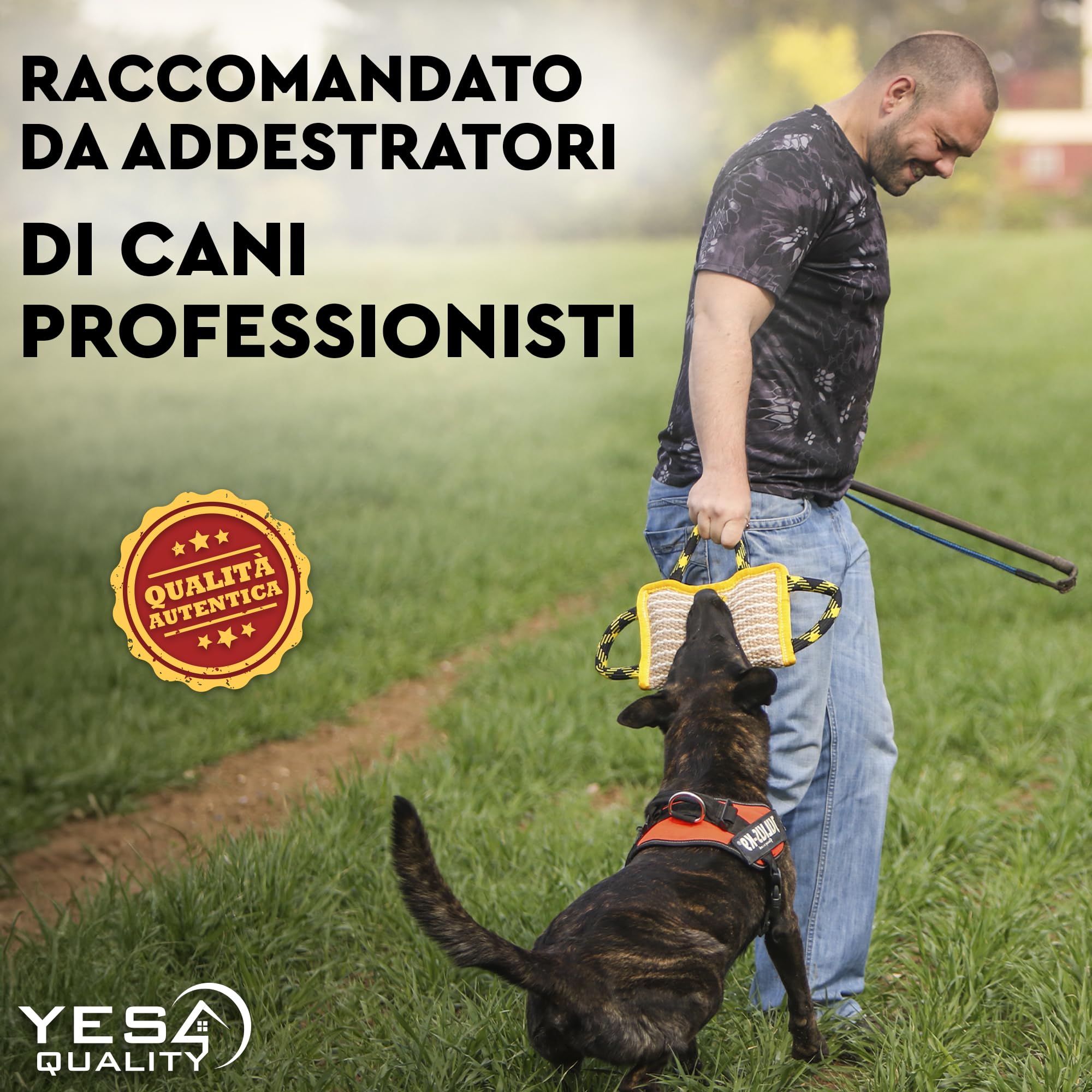 Cuscino per morso di cane 25x18 cm con 3 manici in nylon, Giocattolo da masticare per cani per sport e allenamento, Giocattolo da rimorchiatore per gioco interattivo di Yes4Quality