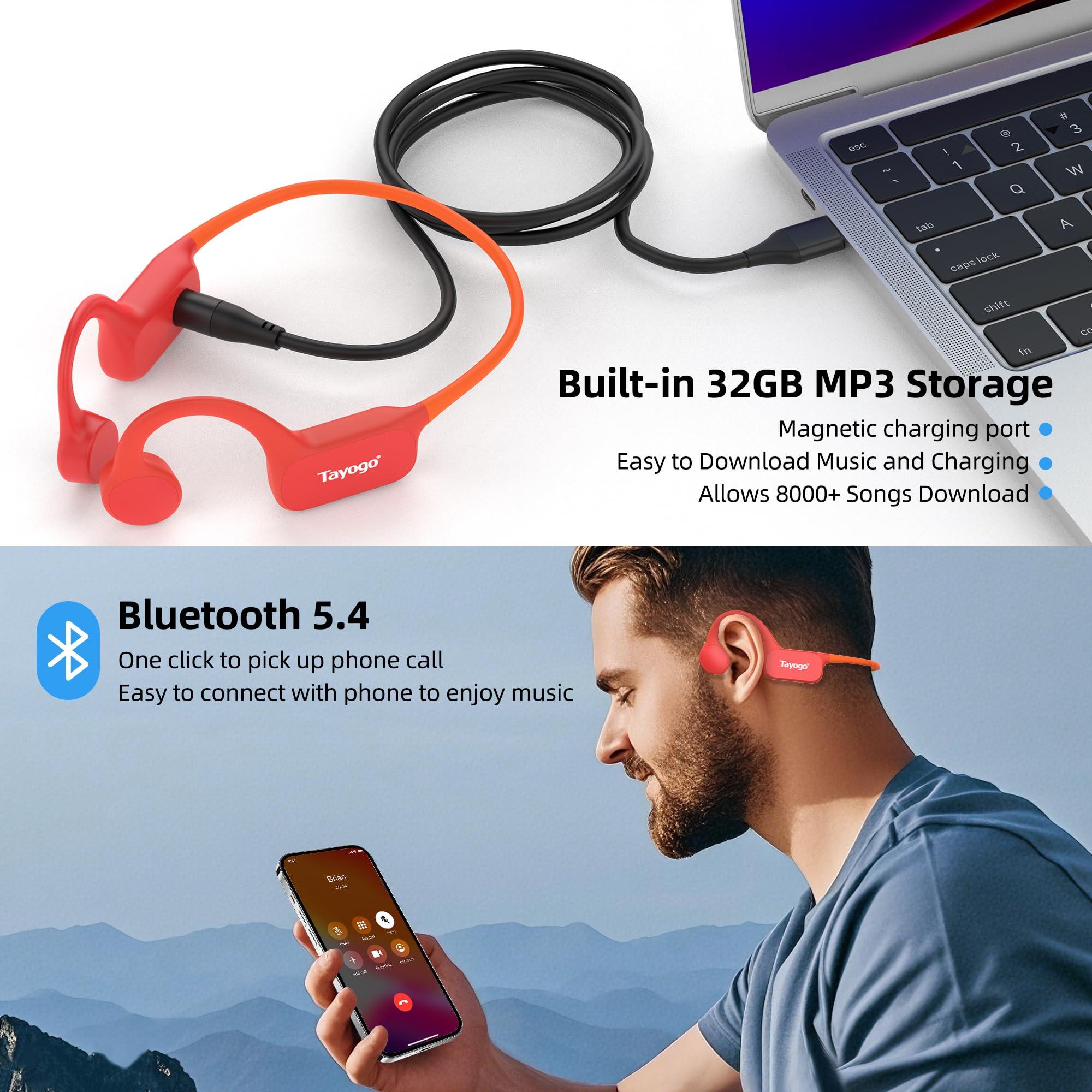 Pinetree Cuffie a conduzione ossea, IPX8 impermeabili Bluetooth con Pinetree Cuffie a conduzione ossea, IPX8 impermeabili Bluetooth con
