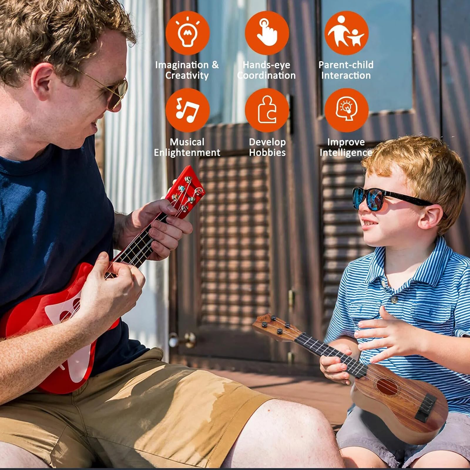 Ukulele Bambini, 38cm Chitarra Giocattolo, Mini Chitarra Bambini Con 4 Corde Regolabili, Musica Giocattoli Educativi, per Principiante, Ragazzo Ragazza (15 Pollici)