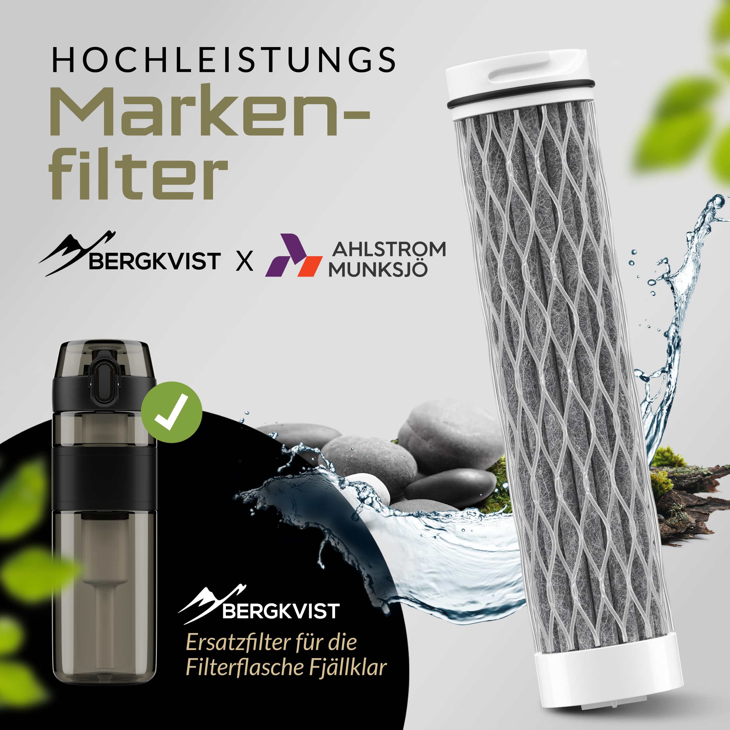 BERGKVIST Outdoor Wasserfilterflasche 500 Ml – AHLSTROM Filter, BPA-frei, 0,01 Mikrometer, Für Camping, Wandern, Survival, Schwarz BERGKVIST Outdoor Wasserfilterflasche 500 Ml – AHLSTROM Filter, BPA-frei, 0,01 Mikrometer, Für Camping, Wandern, Survival, Schwarz