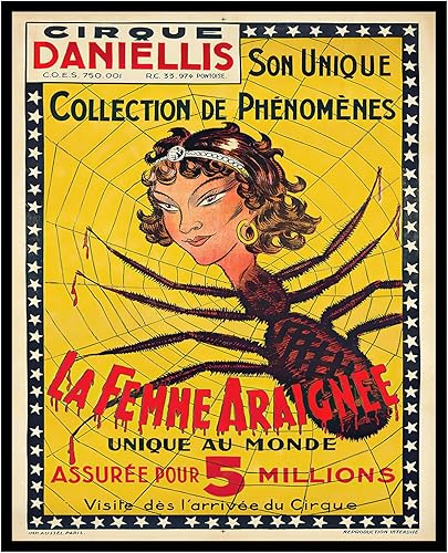Poster Master Póster vintage de mujer araña, impresión retro de La Femme Araignee - Arte de publicidad de circo - Regalo para él, ella, hombres, disponible en Yaxa Peru
