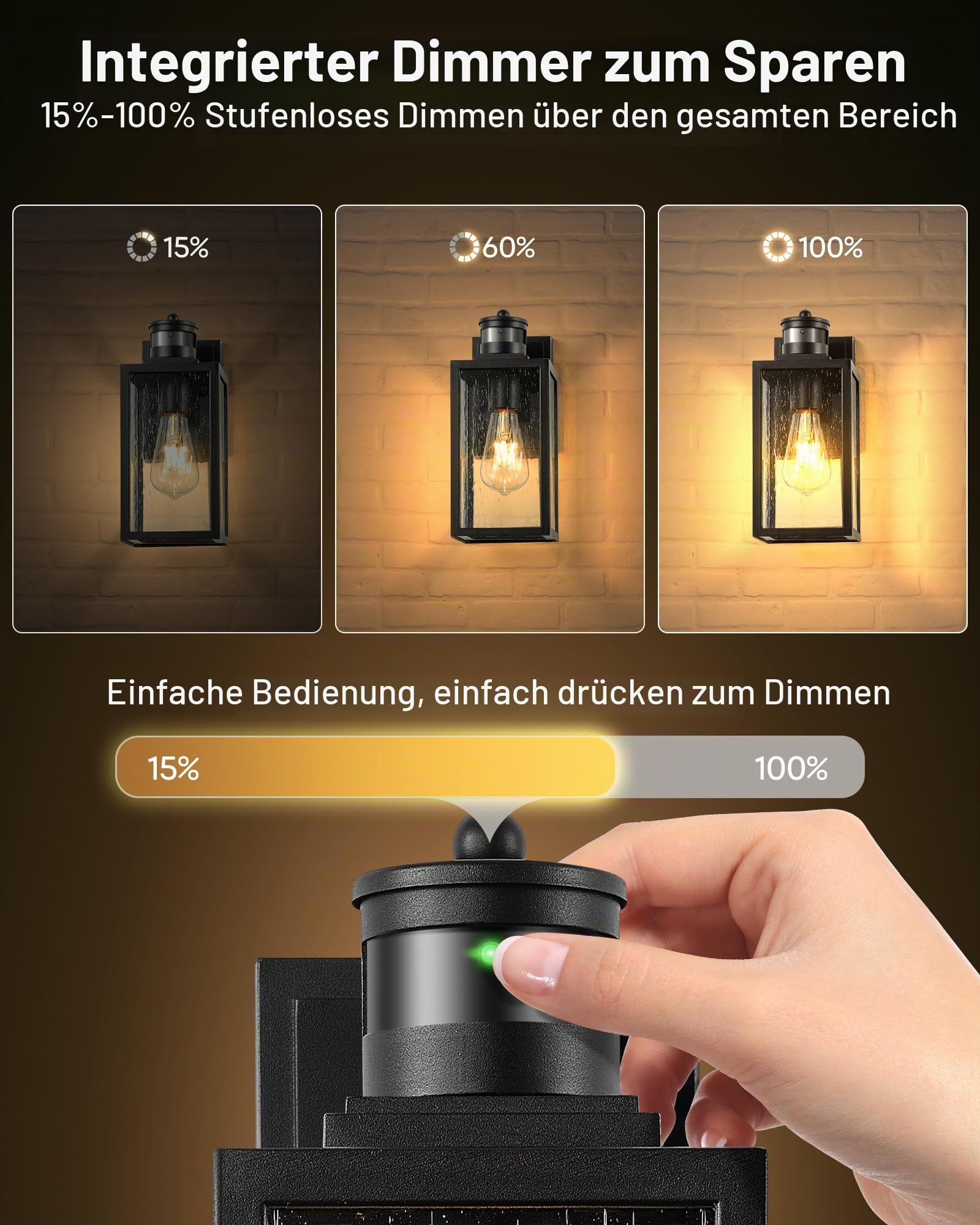 VIANIS Außenleuchte mit Bewegungsmelder, Modern PIR Aussenlampe Wand für Häuser, E27 Wandleuchte Schwarz mit Seed-Glas, Wasserdichte Außenbeleuchtung aus Aluminium, Außenlampe Eingangsleuchte für Flur