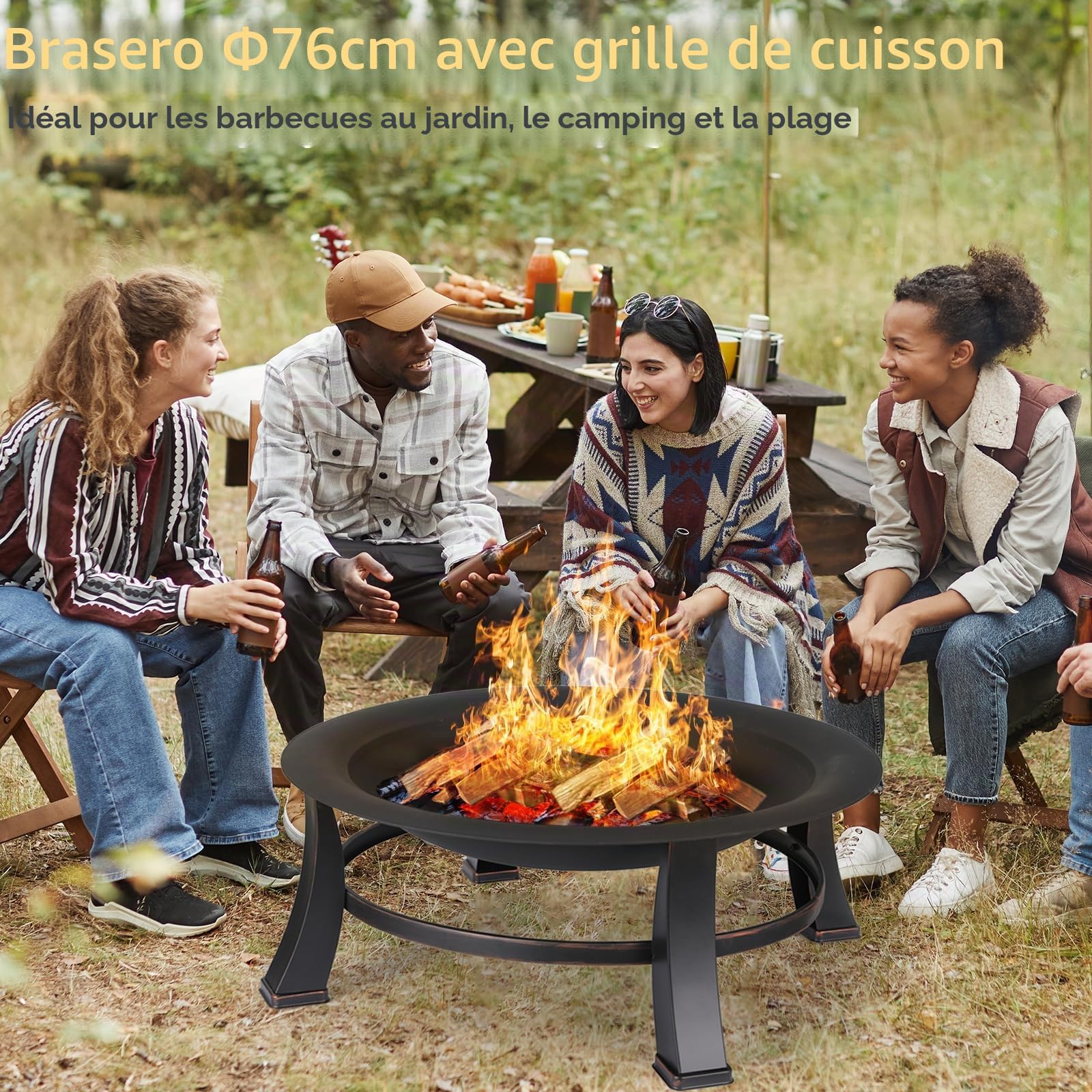 LIFERUN Brasero de Jardin Extérieur, avec Couvercle Oxford Imperméable 600D