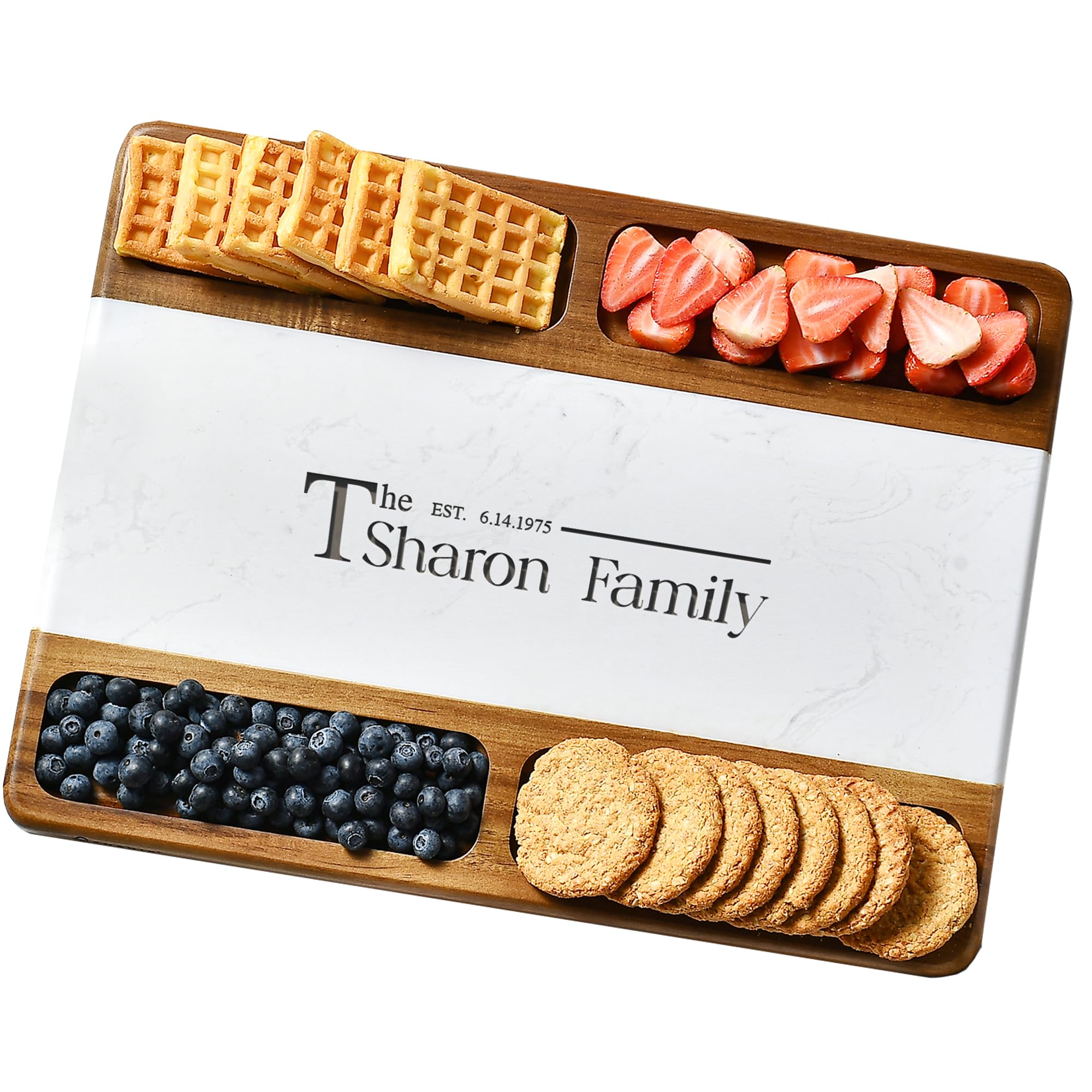 Shanik Premium Charcuterie Board -Cheese and Meat White Marble Double-Sided Serving Tray and Cutting Board - Marble Engraved