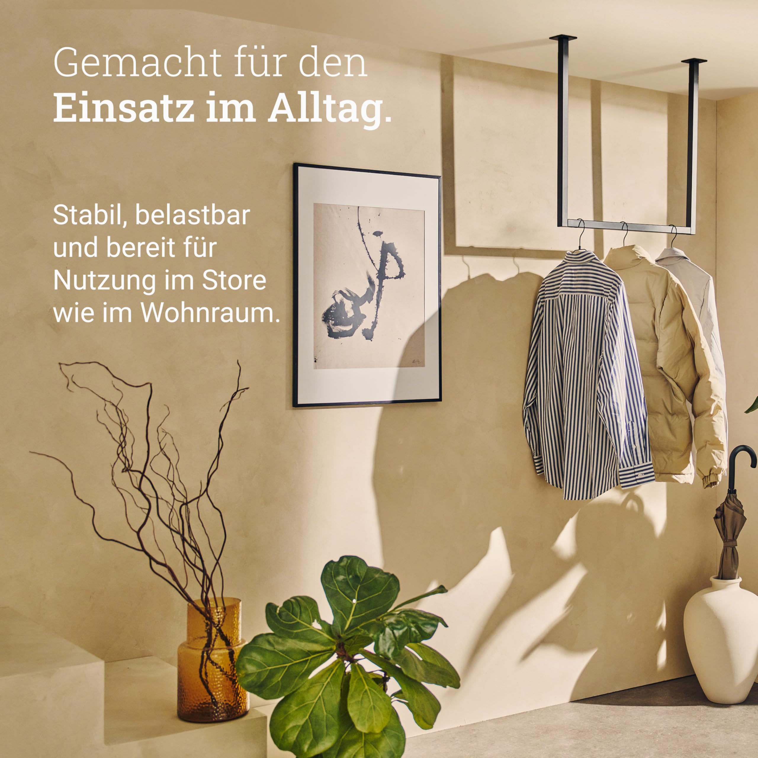 1x Kleiderstange RECHTECK, Garderobenhalter U-From, Wandmontage Bad Flur Küche, inkl. Montagematerial Dübel und Schrauben, pulverbeschichtet, pflegeleicht, rostfrei (T90cm x B110cm, Schwarz)