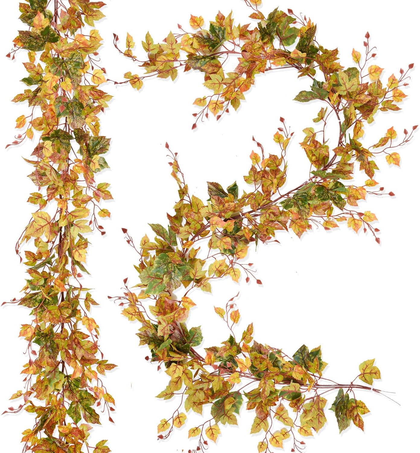 Lvydec 2 Pack Fall Maple Leaf Garland - 6.5ft/Piece Artificial Fall Foliage Garland Thanksgiving Decor for Home Party Christmas