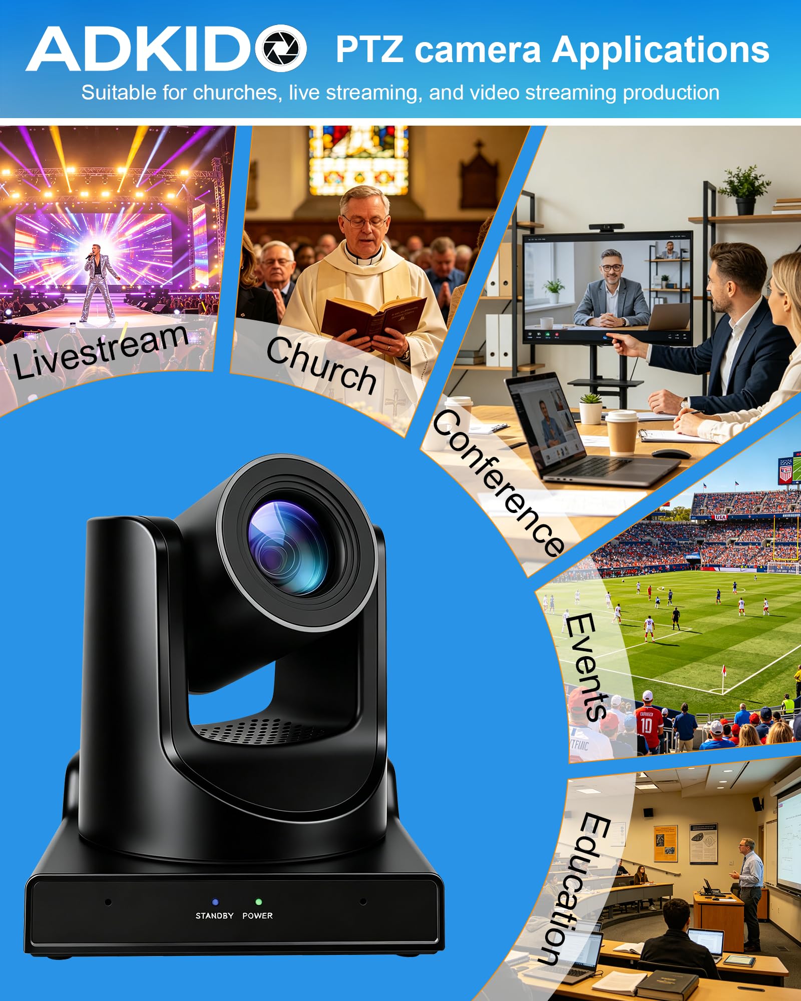 Kamera PTZ, 20-krotne śledzenie kamery optycznej, powiększanie wideo i POE z sieciowym przesyłaniem strumieniowym IP na żywo z HDMI, jednoczesne wyjście wideo SDI i USB, na konferencje,