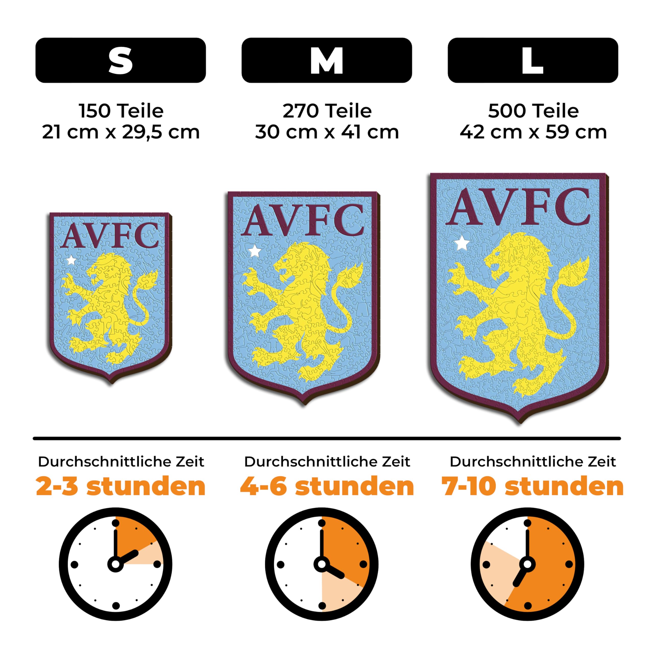 Iconic Puzzles, Aston Villa Crest, 100% ökologisch nachhaltiges Holzpuzzle mit offizieller Lizenz, Größe M, 270 Teile