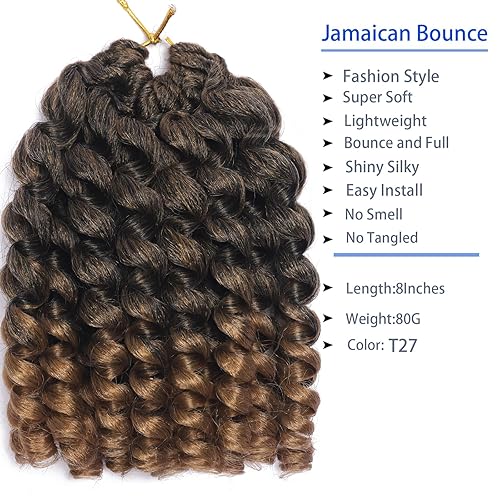 Miniatura 3 de 3 paquetes de 2 extensiones de cabello sintético de ganchillo rizado jamaicano rebote de 8 pulgadas, 20 raíces (8 pulgadas (paquete de 5 unidades,