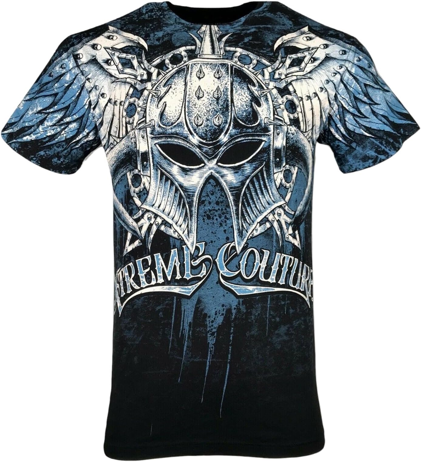 by Affliction Men's T-Shirt Dealer, Warrior Helmet Design, Blue and Black