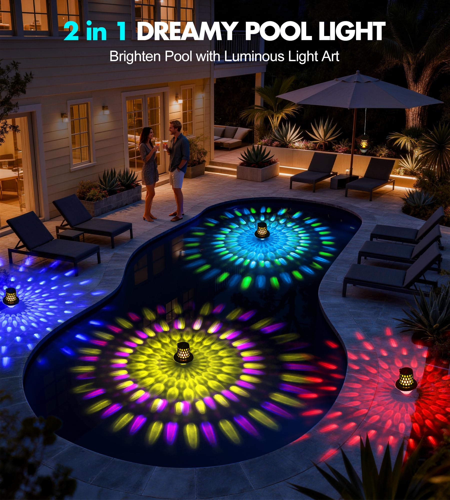 LuxBlue Lampe Piscine Flottante, Lumière Piscine Flottante Hors Sol avec Spectacle de Lumières Sous l'eau, Eclairage LED Piscines Etanche IP68, Lampe Solaire Piscines Lumiere pour Spa,Baignoire,Jardin