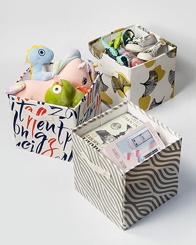 Miniatura 4 de Contenedores de almacenamiento plegables decorativos y plegables de 11 x 11 x 11 pulgadas (paquete de 2) cestas de tela con asas, cajas plegables,