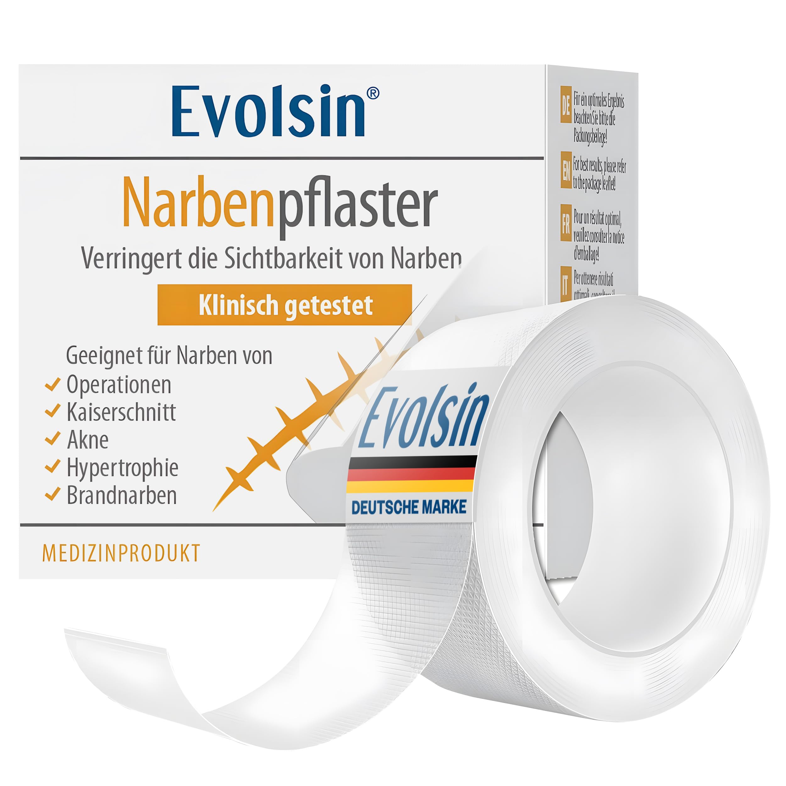 Evolsin® Transparent Scar Patch - Ideal After Cesarean Section and Surgery - Silicone Plaster for Scars Visibly Reduces Scars (200 cm)