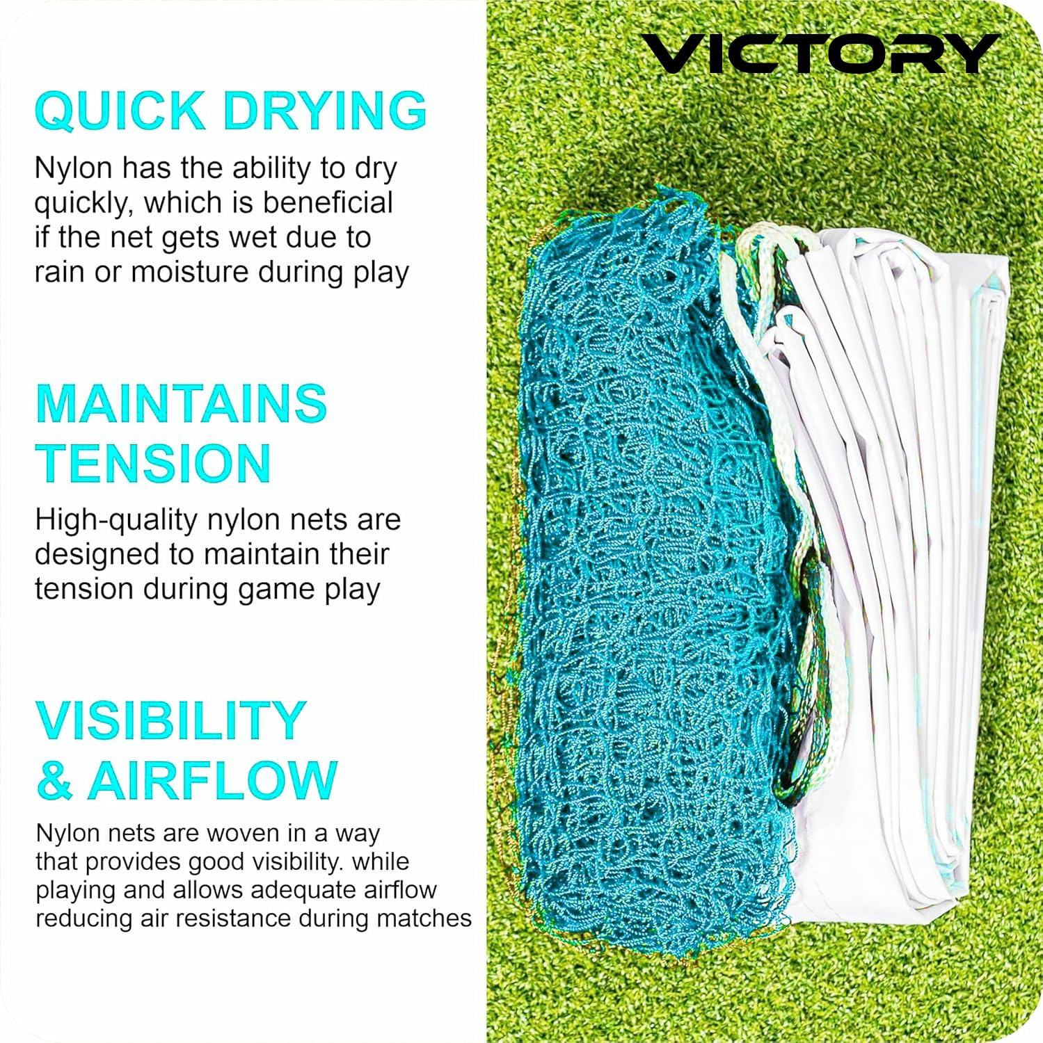 Victory Badminton Net | Pickle Ball Net and Tennis Net for Outdoor, Indoor or Badminton Sports, Nylon, Super Special Quality Badminton Net (Blue) 1