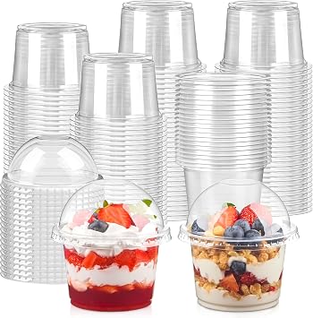 Kucoele 100 Pack 9 OZ Clear Plastic Cups with Dome Lids, Dessert Cups Parfait Cups Party Serving Cups for Yogurt, Fruit, Pudding and Ice Cream