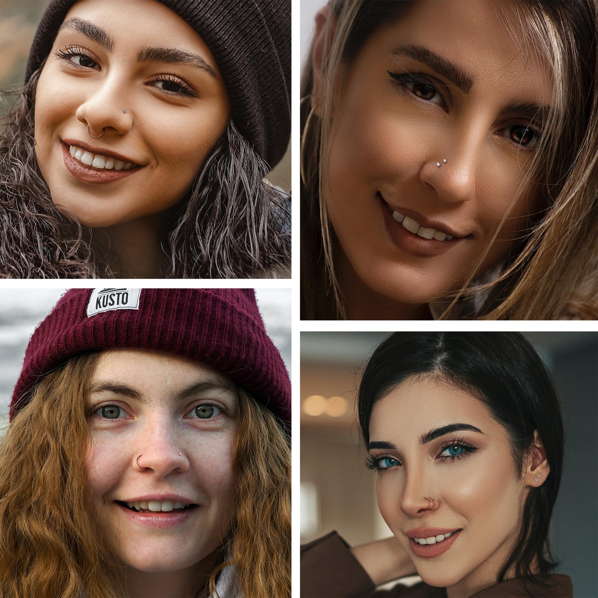 LOYALLOOK 18Pcs Nose Rings Studs - 316L Surgical Steel Gold Nose Studs Double Hoop Nose Ring for Women Men 18G/20G Nose Rings Stud Hypoallergenic Nose/Body Piercing Jewelry 1.5mm 2mm 2.5mm 3mm CZ: Rose Gold-18G
