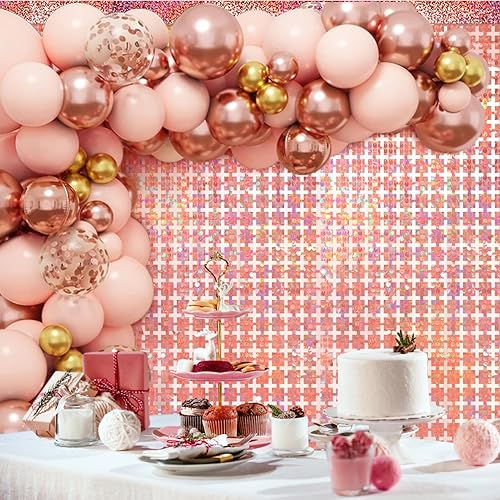 Miniatura 3 de Paquete de 4 cortinas de papel de aluminio, color oro rosa metálico para cumpleaños, despedidas de soltera, bodas, despedidas de soltera