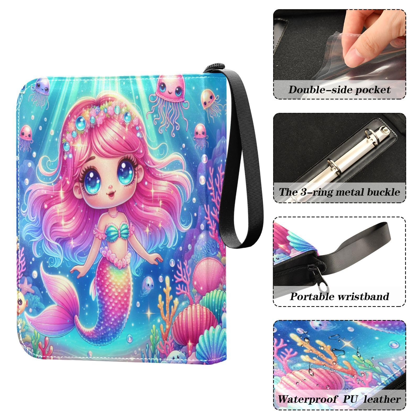 Amazon.com: Msyxl Sparkly Mermaid Card Binder 4-Pocket, 400 Pockets PU  Waterproof Zippered Collector Card Album with 50 Removable Sleeves for  Trading, Game Cards : Toys & Games