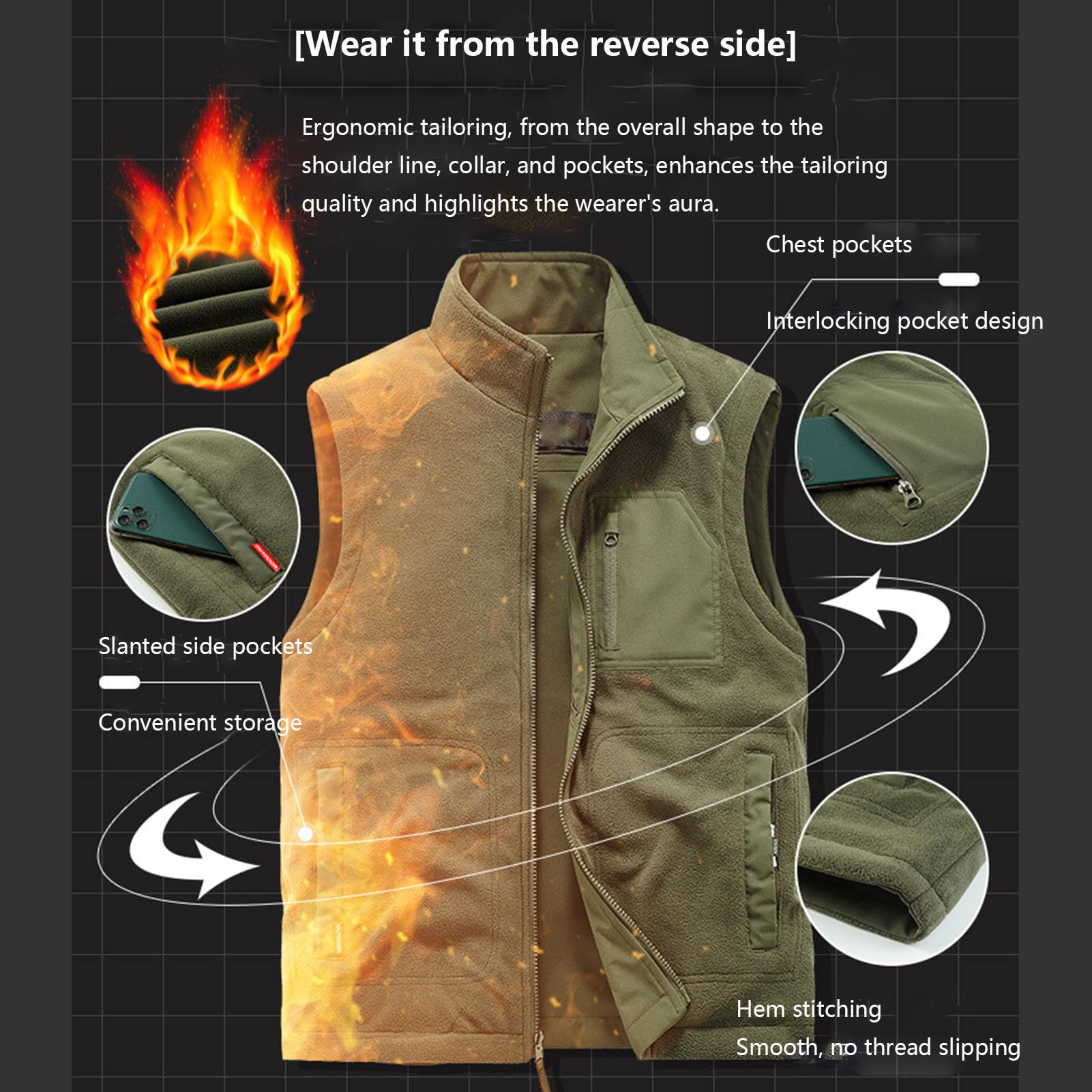 Army Green,4XL, Chalecos de Invierno para Hombre, Chaleco Acolchado Informal y CáLido, Chaleco de Pesca para Viajes al Aire Libre en Invierno