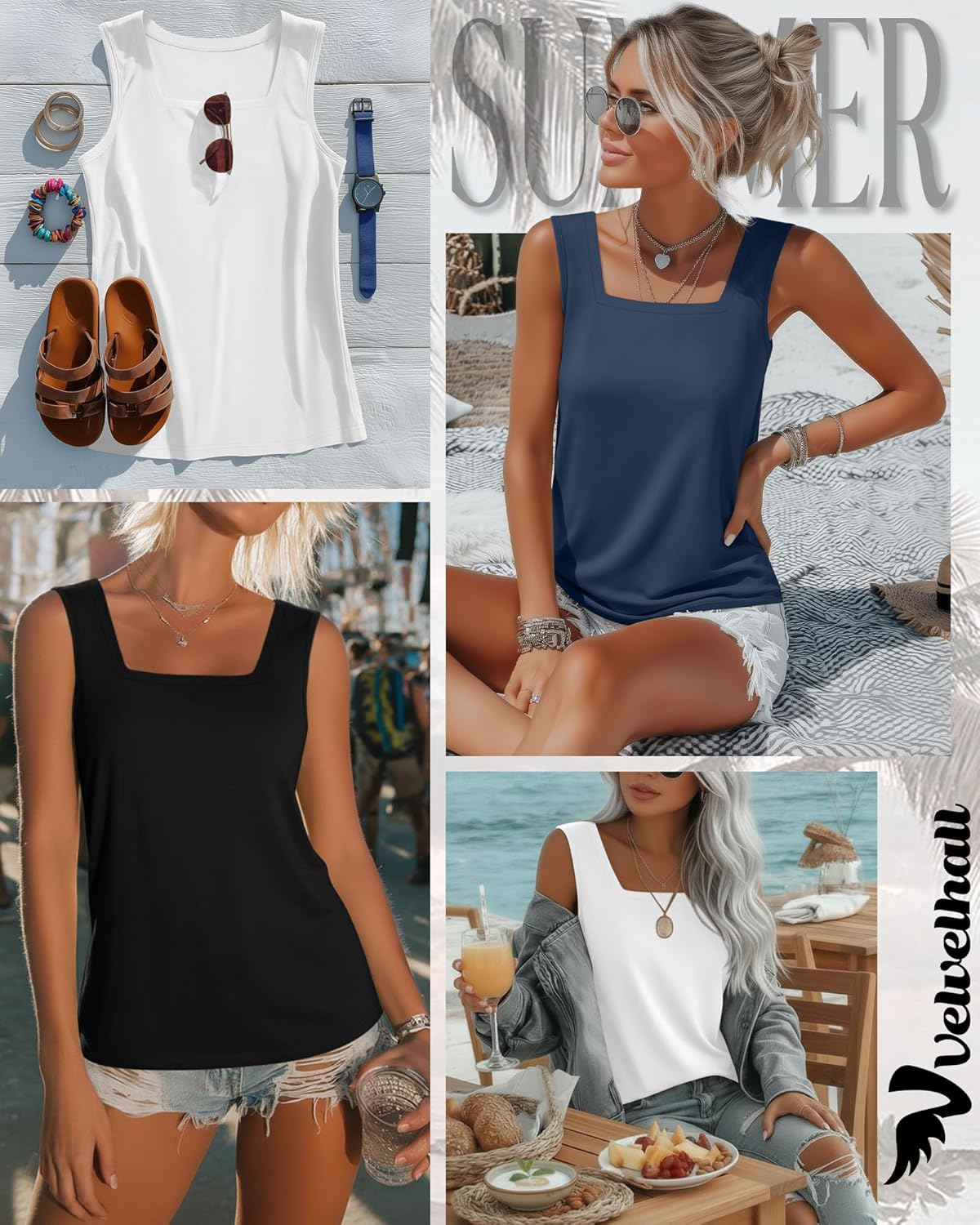 3 Pack Summer Women's Tank Tops Casual Sleeveless Shirt Loose Fit Square Neck Tank Top image 2