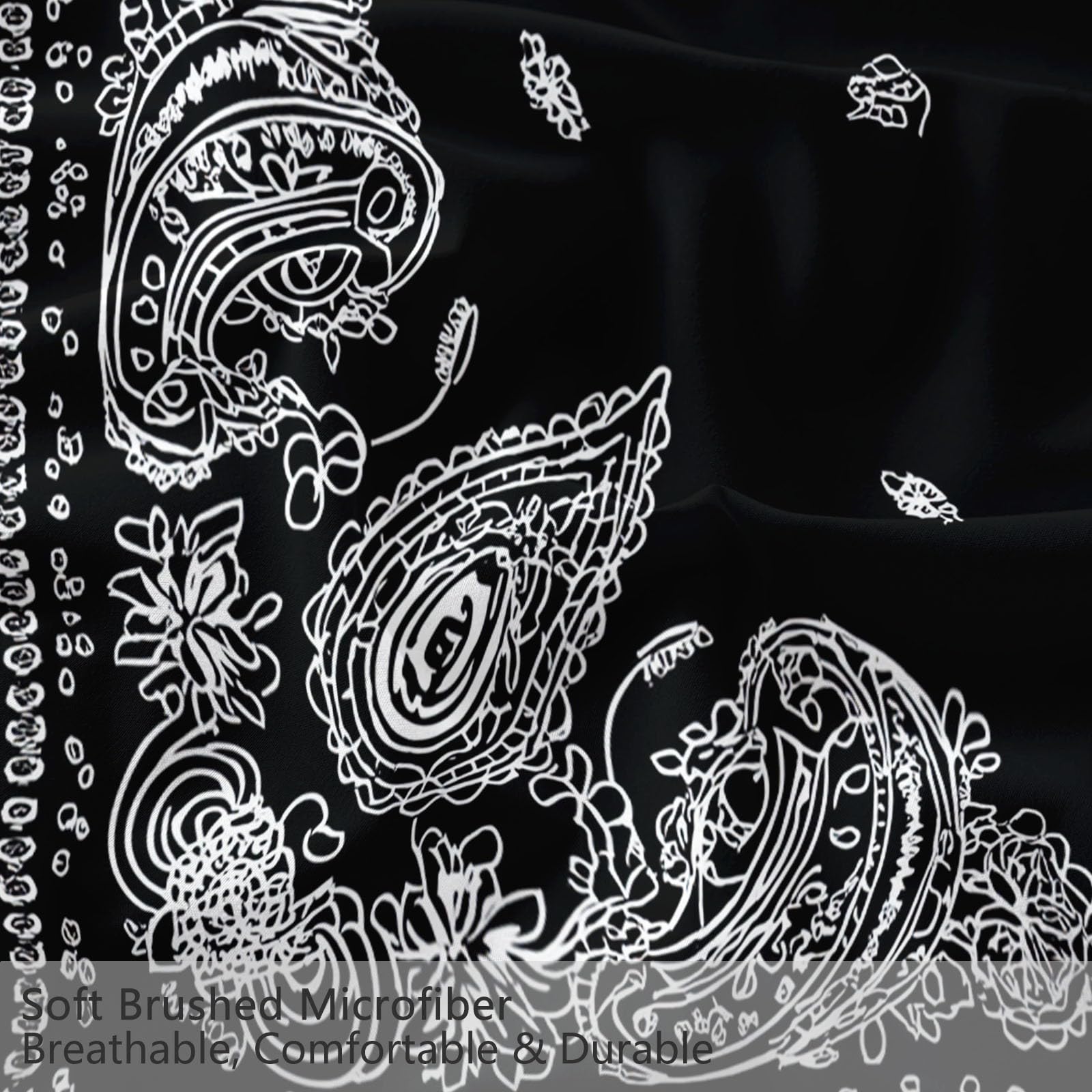 Schwarz Bettwäsche-Sets 155 x 220 cm, Paisley-Bordüre Wendebettwäsche Weiche Mikrofaser Allergiker 3 Teilig Bettbezug mit Reißverschluss, Bügelfrei Deckenbezug mit 2 Kissenbezüge 80x80 cm