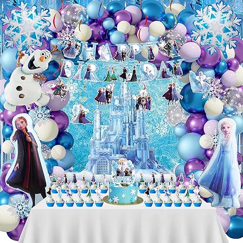 Miniatura 1 de 173 piezas de suministros de fiesta de cumpleaños de Frozen, globos de decoración de fiesta de congelado, suministros de fiesta de castillo de