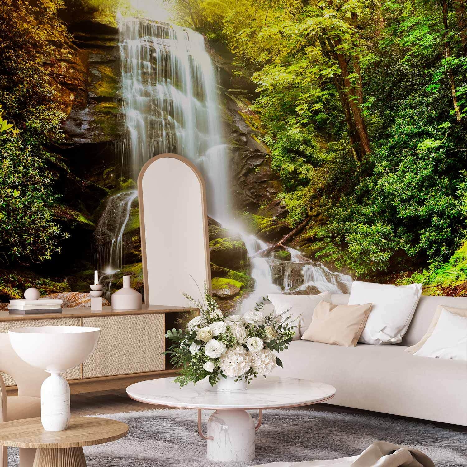 decomonkey Fototapete Wald Wasserfall, 450x315 cm, XL, Natur Landschaft | Vlies, Schlafzimmer, Wohnzimmer, Tapete, Fototapeten, Tapeten, Vliestapete, Wandtapete, moderne, Wandbild, Wand