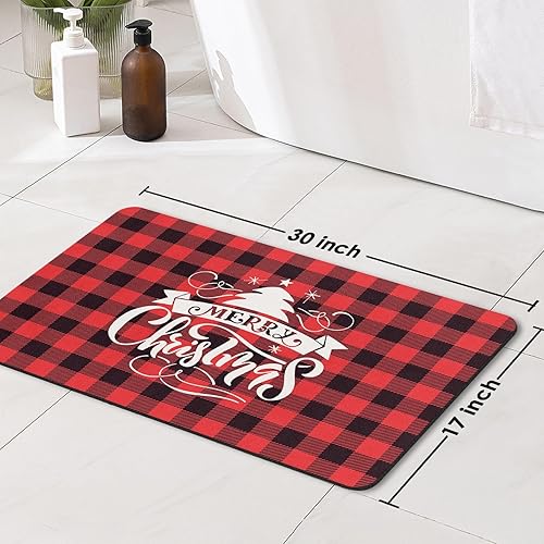Miniatura 2 de Tapete de baño de Navidad para baño, a cuadros rojos, de secado rápido y súper absorbente, tapete de baño con parte trasera de goma antideslizante,