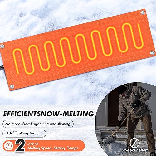 Vista 27 de Timgle 3 tapetes para derretir nieve, 10 x 30 pulgadas, tapete térmico de goma antideslizante con cable de alimentación, almohadilla térmica