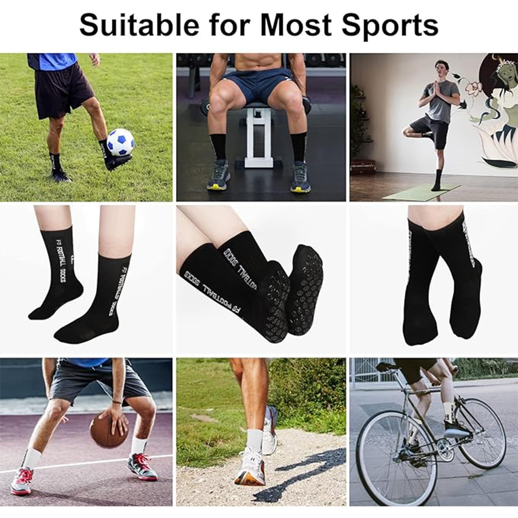 Gohanny Calze Calcio Antiscivolo Pacco da 3 Grip Socks Calcio, 35-39 39-46, Pettinato al 75%, Traspirante ed Elastico, Football Socks per Uomo Donna-Unisex Adulto