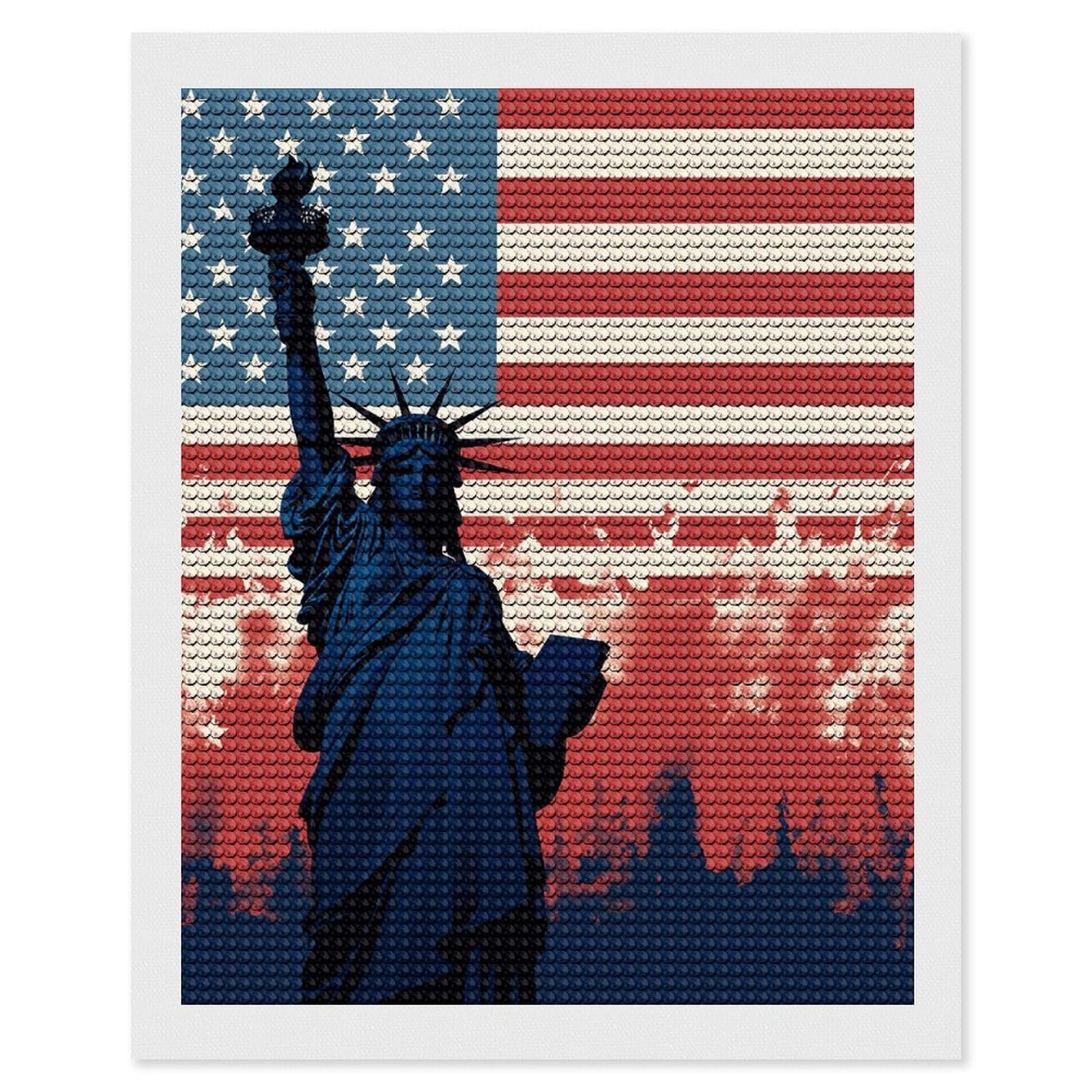 Diamond Painting Kits for Adults - DIY Diamond Art Kits for Beginners - Full 5D Paint Drill Diamond Dots Paintings- Flag with Silhouette of Lady Liberty Diamonds Pictures Gem Art And Craft Wall Decor