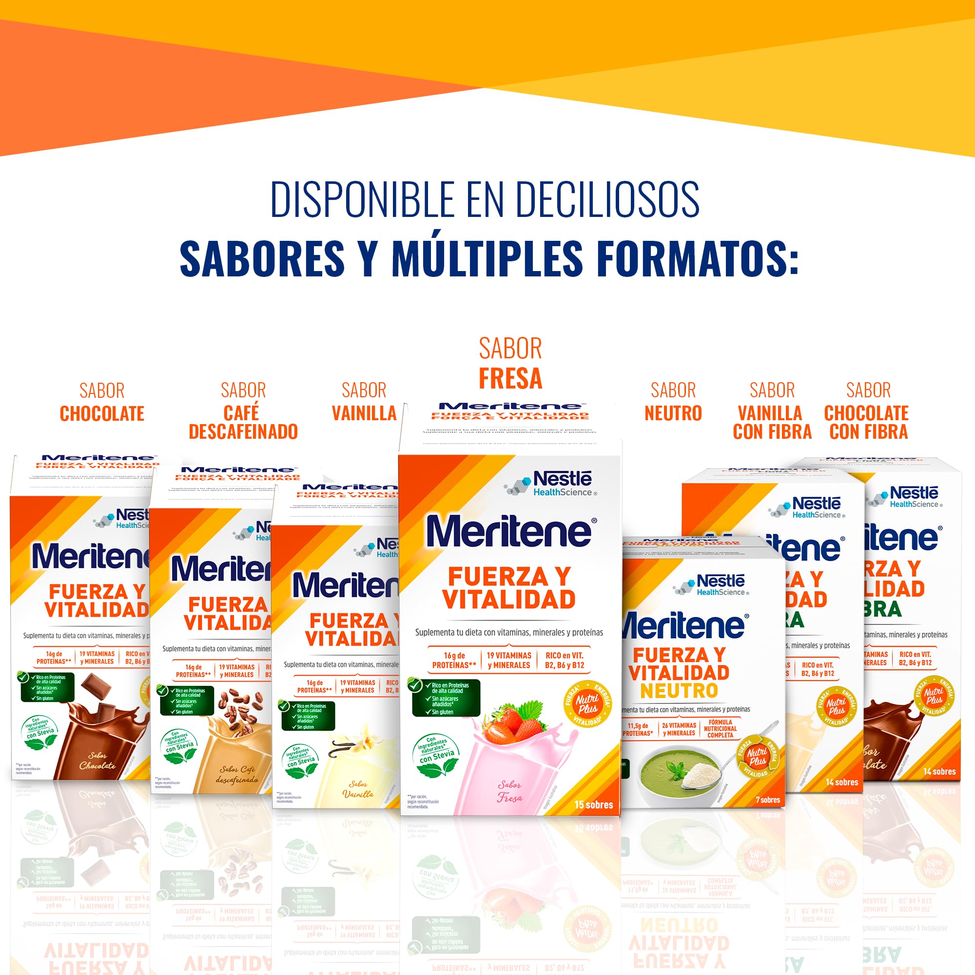Meritene | Fuerza y Vitalidad |Sabor Neutro | Fuerza para tus Músculos, Vitalidad para ti | Solución Nutricional para Adultos con Proteínas, Vitaminas y Minerales| 7 Sobres | 350 gr (Paquete de 4)