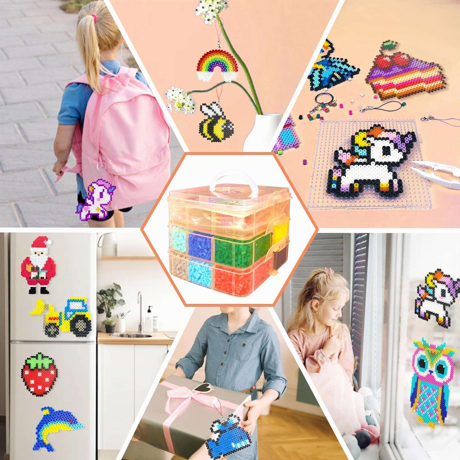 Perles à Repasser De 5MM, 11000 Pièces Perles Avec Boîte De Rangement, Plaques De Perles à Repasser, Guide d'utilisation, DIY De Loisirs Créatifs Enfants, Cadeau Noël Anniversaire pour Garçon Filles